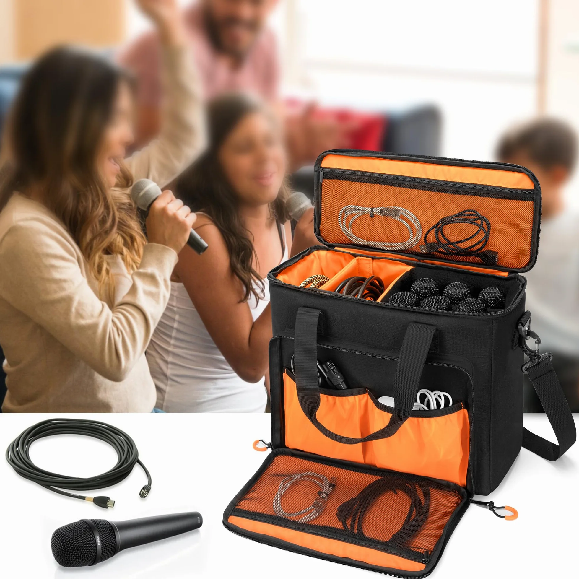 PGmoon Étui de Transport pour Microphone sans Fil 6 Emplacements, Sac Rembourré pour Chant Karaoké