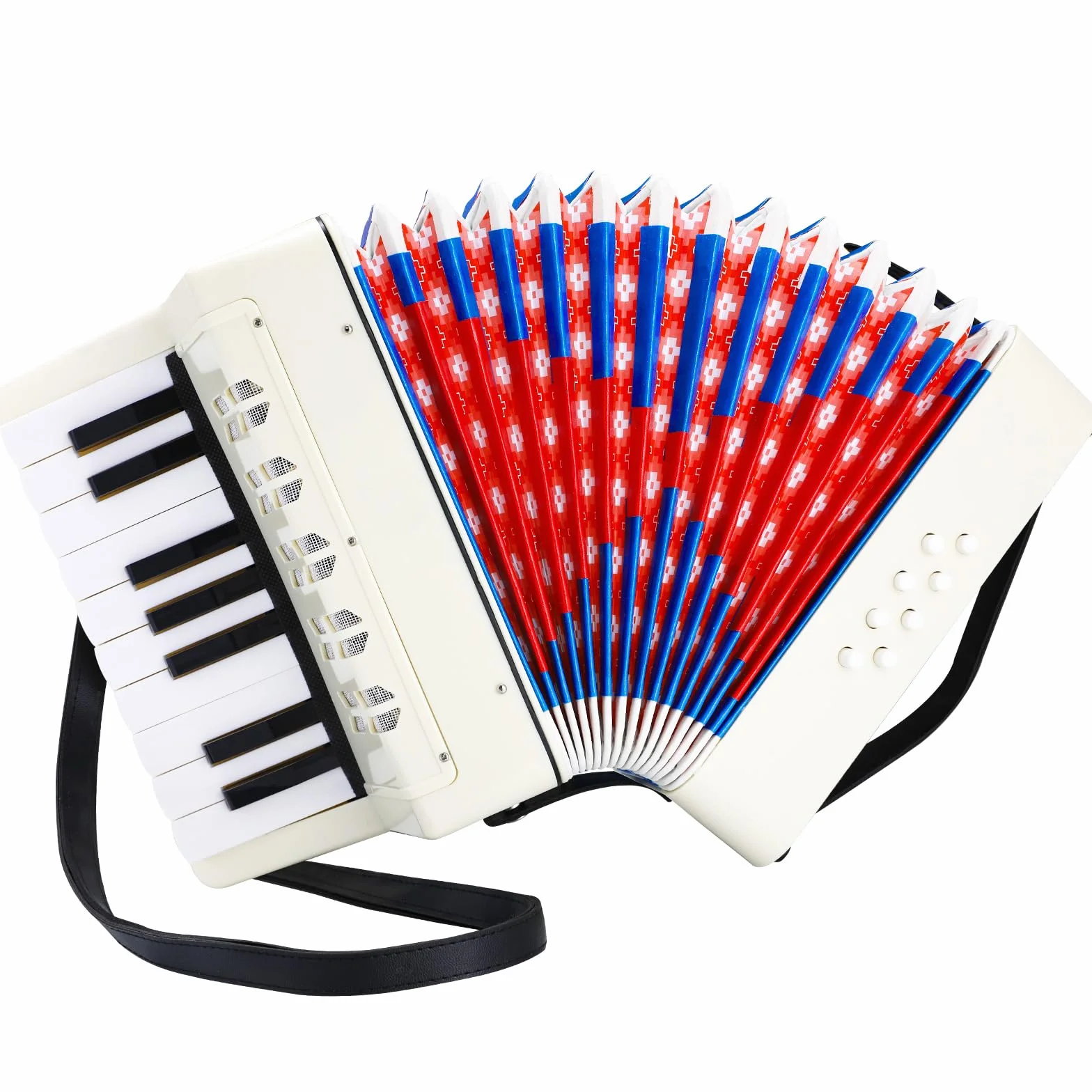 Accordéon pour Enfants 17 Touches 8 Basses Diatonique avec Sangles Réglables Blanc Cadeau Débutants