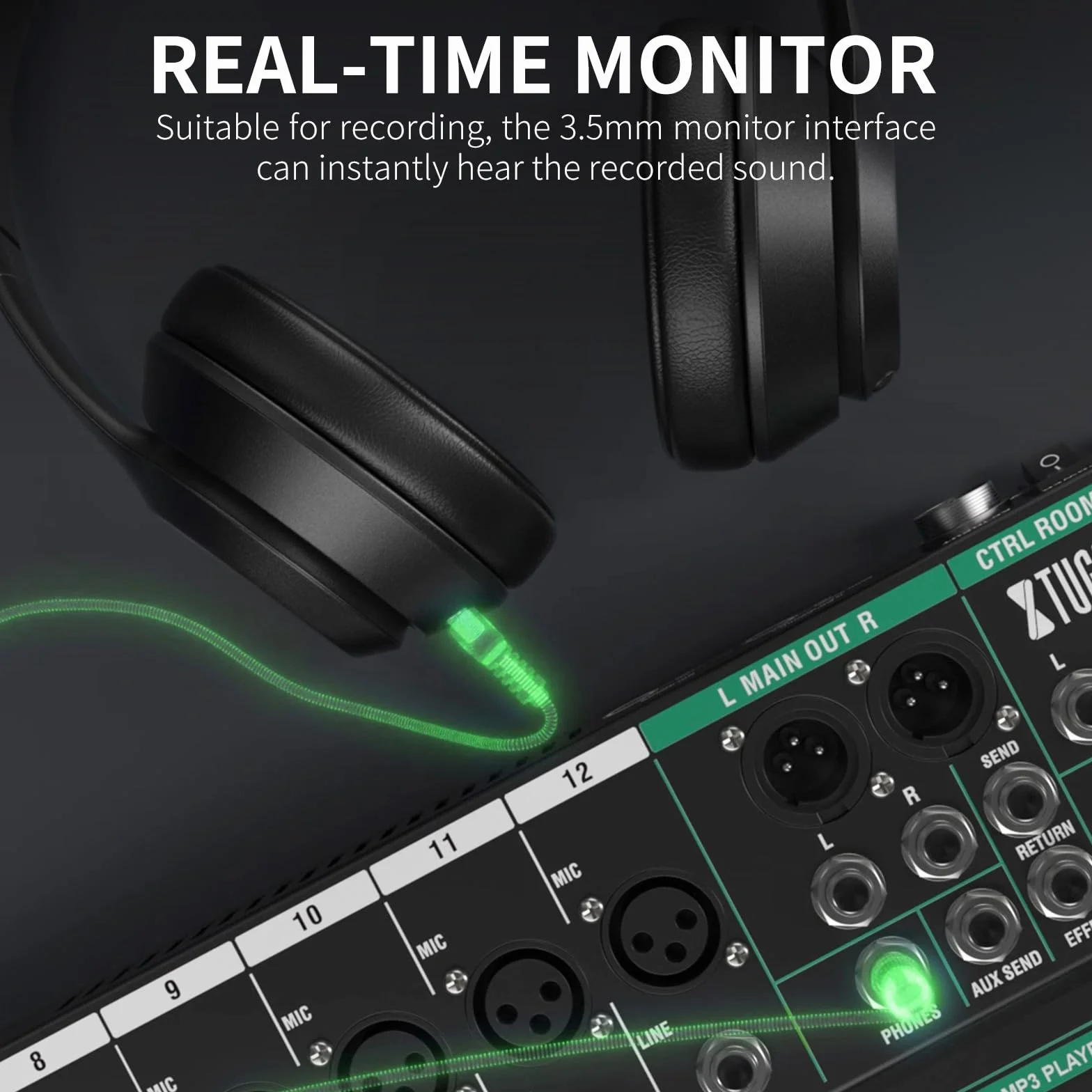 XTUGA CT60 Table de mixage audio 6 canaux avec effet numérique, alimentation fantôme 48V, entrée RCA XLR