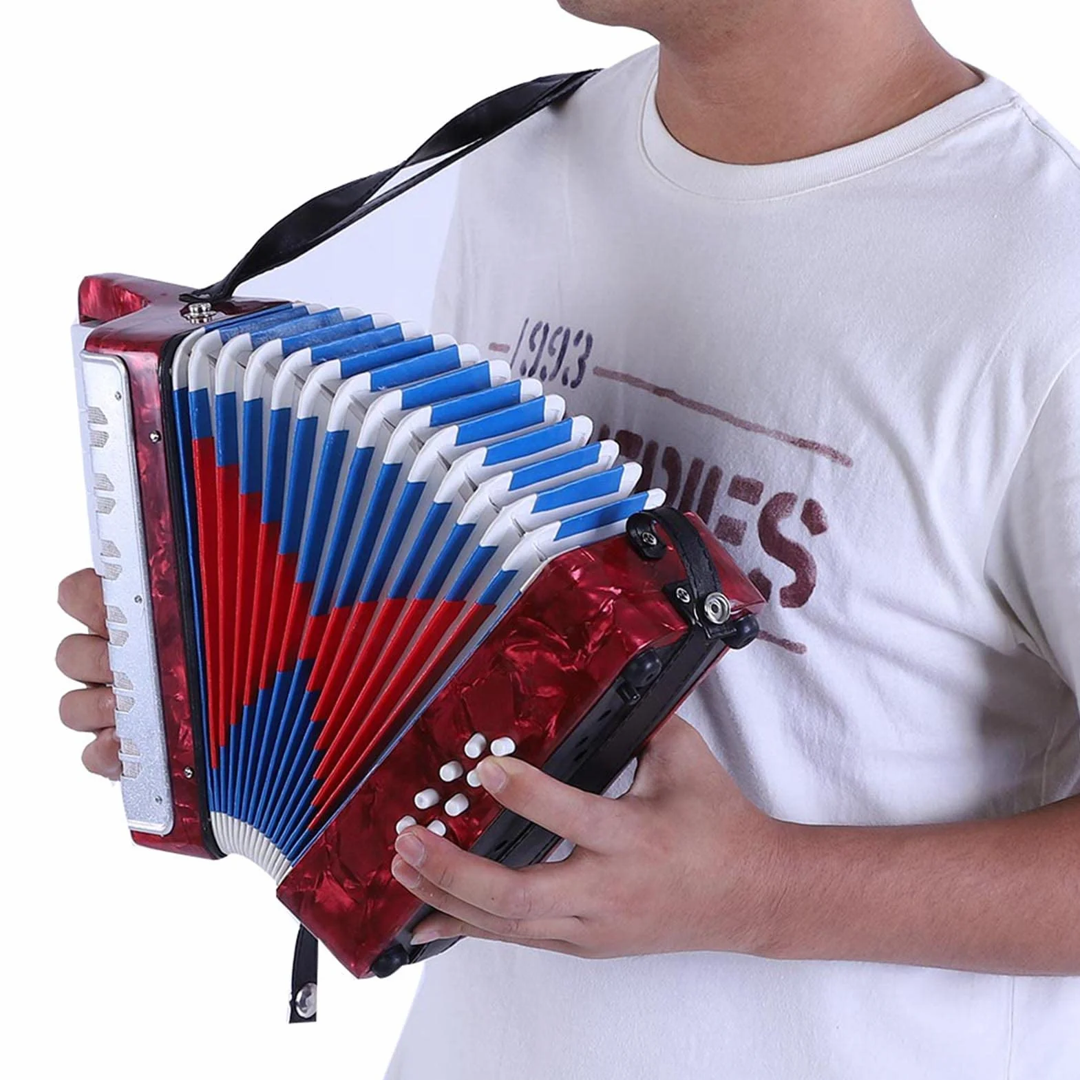 Accordéon Débutant 17 Touches 8 Basses Bandoulière Réglable Instrument Piano Adultes