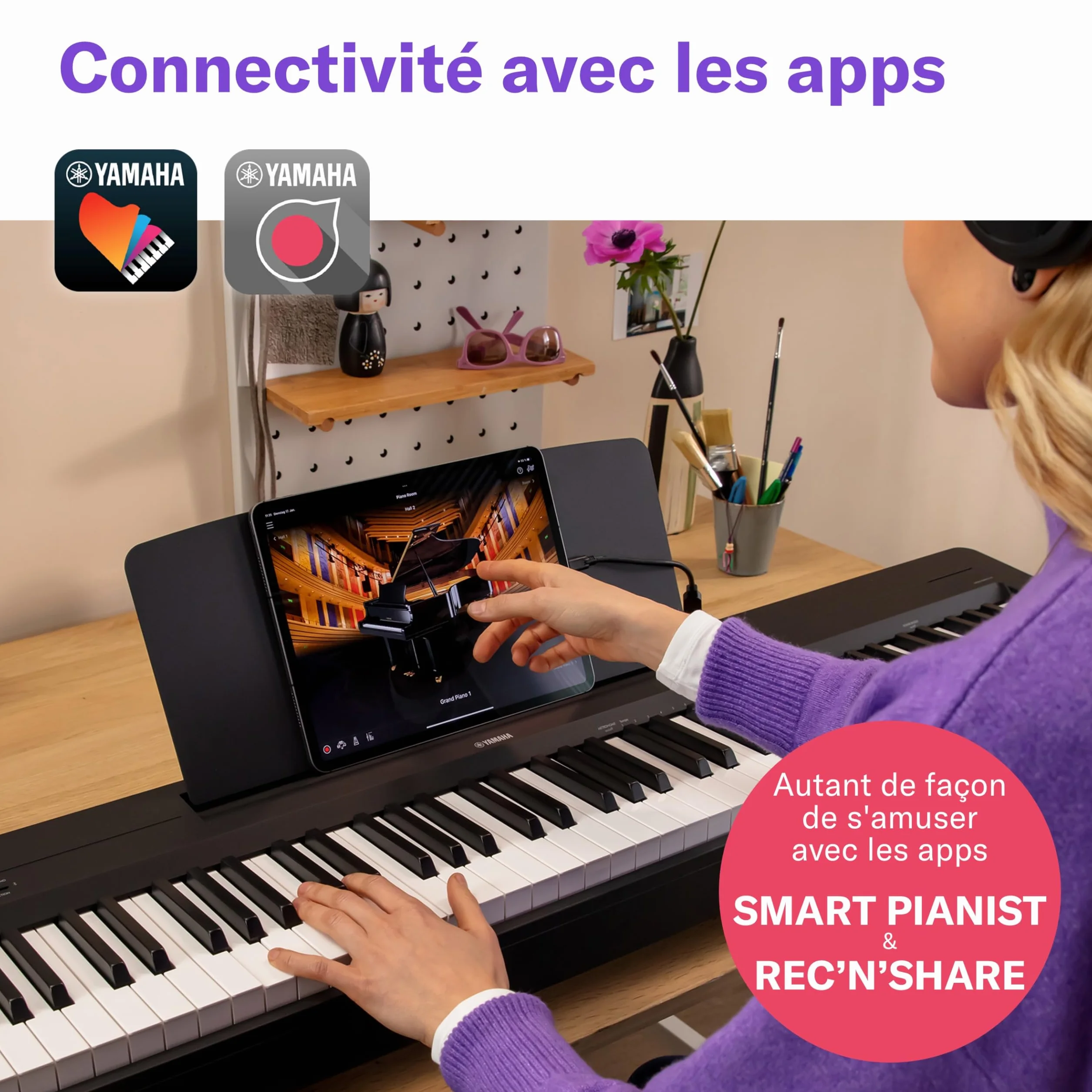 Yamaha P-145BT Piano Numérique 88 Touches Clavier Graded-Hammer-Compact 10 Sonorités Bluetooth Noir