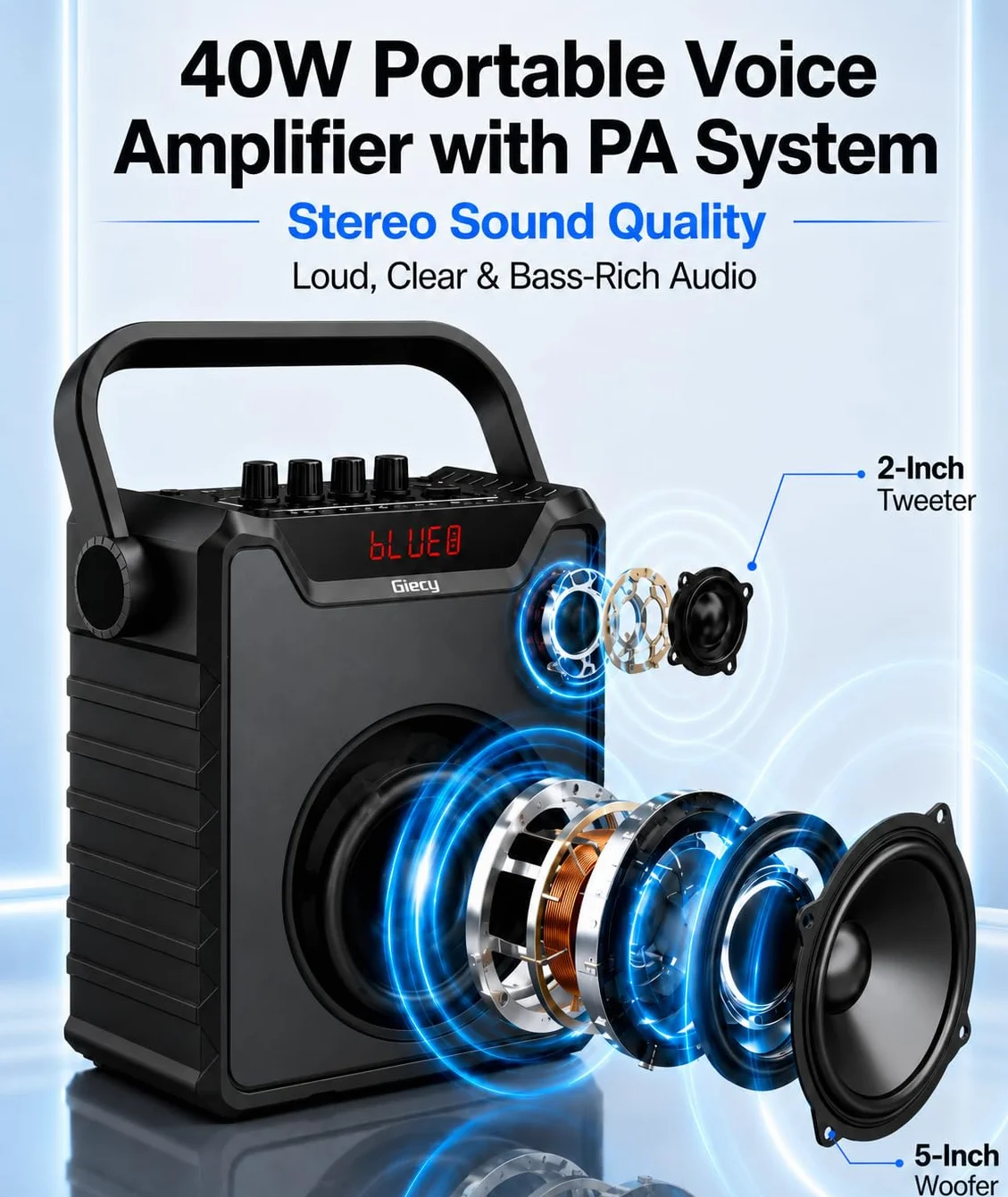 Amplificateur de Voix Portable avec Microphones sans Fil UHF, Enceinte Bluetooth Karaoké, Sac de Transport