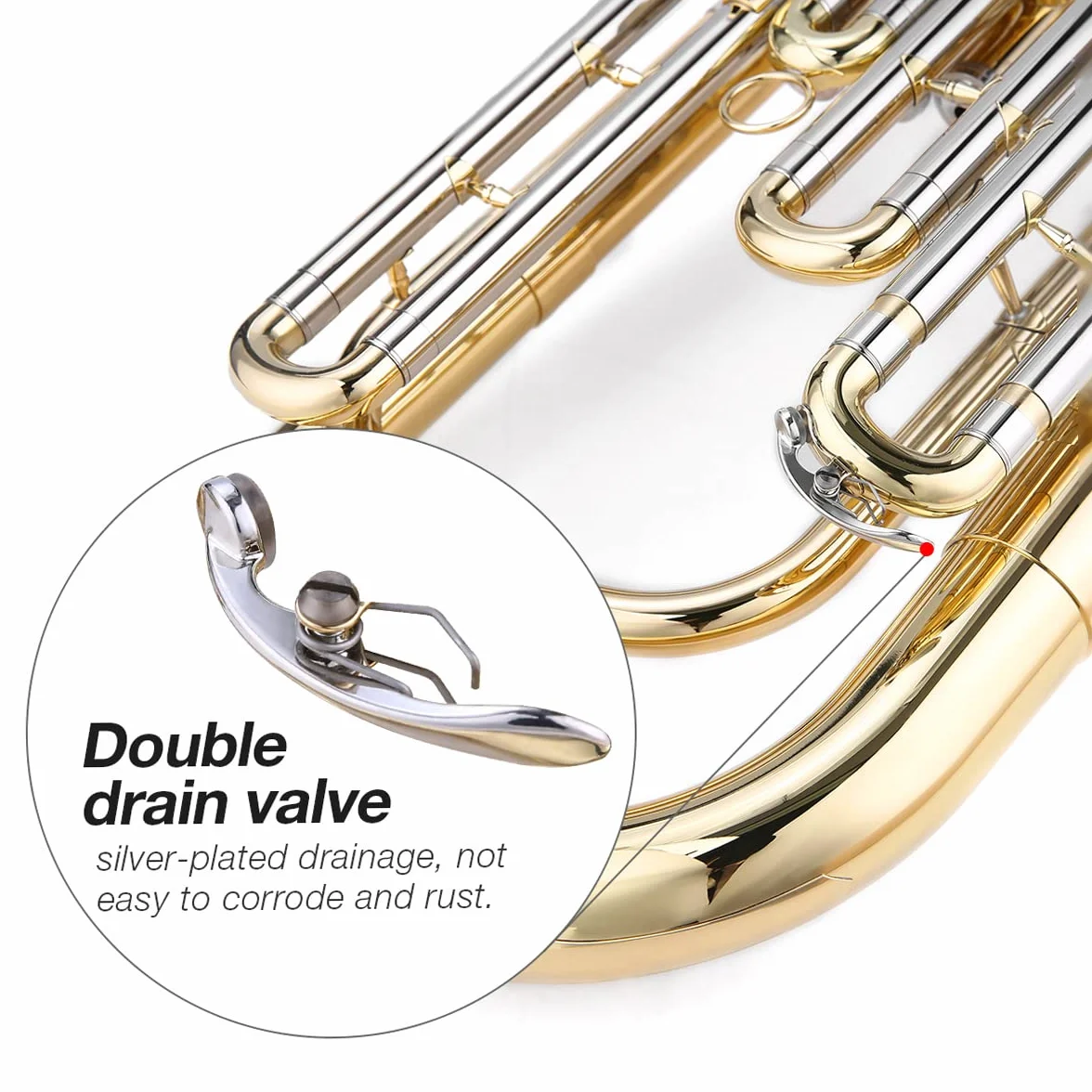 Barytonhorn Bb Brass Style Piston Goldlac-k Surface Instrument à vent avec gants, chiffon de nettoyage