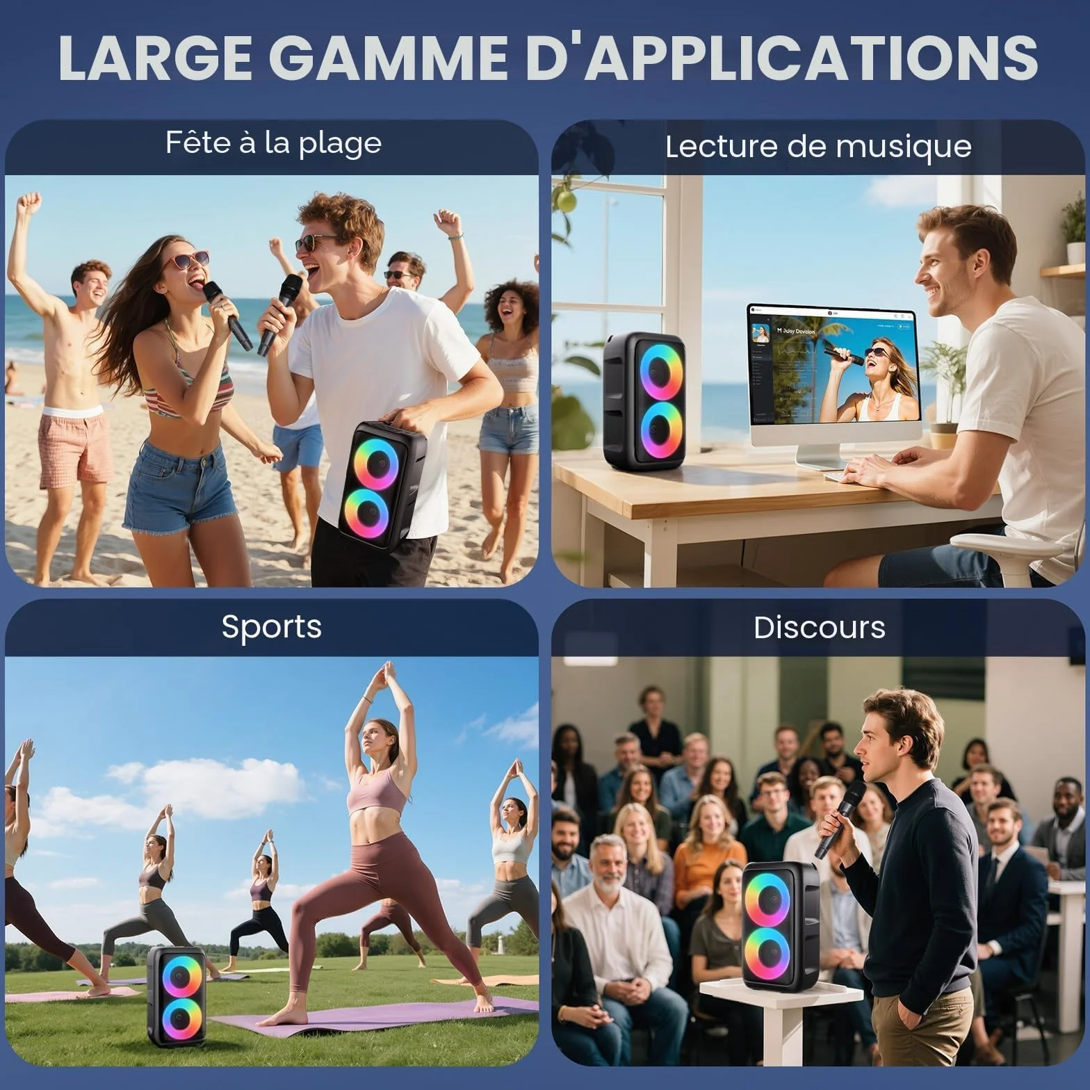 Karaoke Adulte Haut-Parleur Bluetooth Portable avec 2 Microphones sans Fil Système PA Lumières
