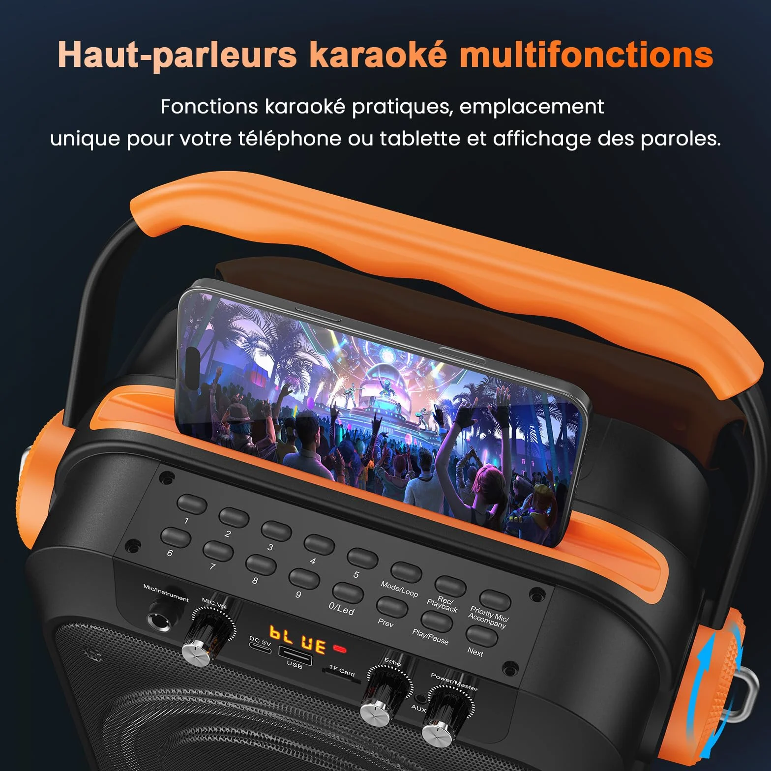 JYX Enceinte Karaoke 80W 2 Micros sans Fil Subwoofer 6,8'' Batterie 6500mAh Lumières LED
