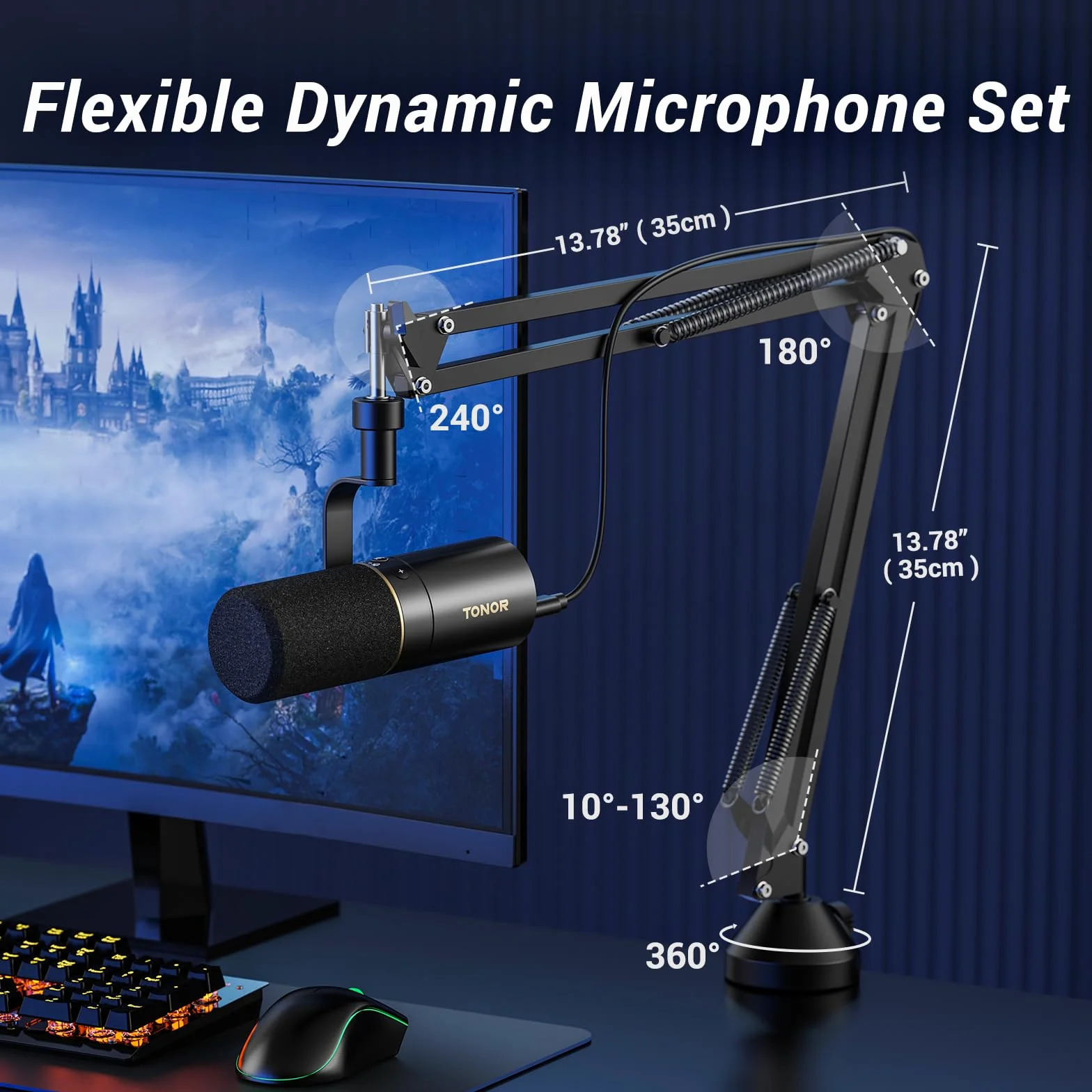 TONOR TD510+ Microphone Cardioïde Dynamique USB/XLR Studio avec Bras de Support pour Podcasting Gaming Streaming