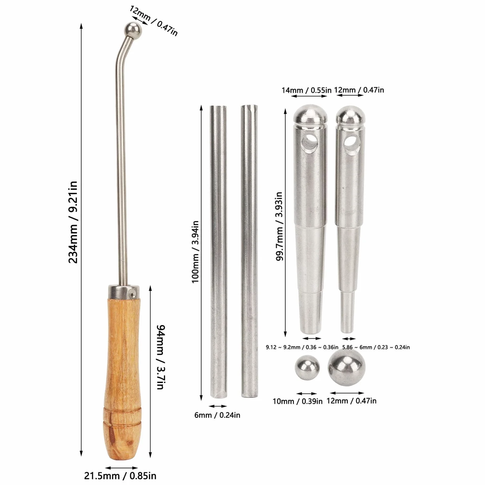 Outil de Réparation de Trompette, Tête Sphérique en Métal, Corne, Trombone, Outils d'Entretien du Cou avec Manche en Bois