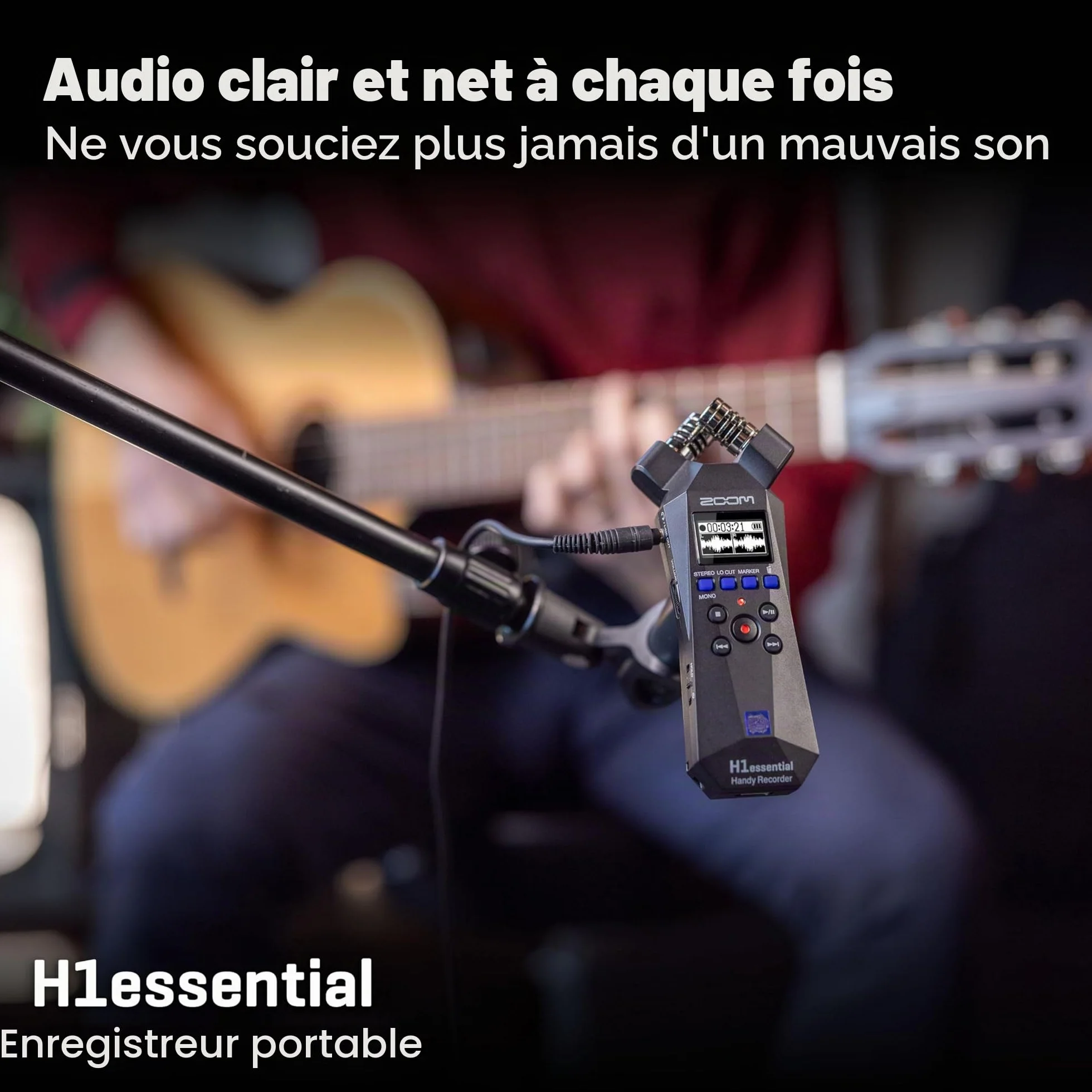 Zoom H1essential Enregistreur Portable 2 Pistes 32 Bits Dictaphone Micro Stéréo X/Y Interface Audio USB