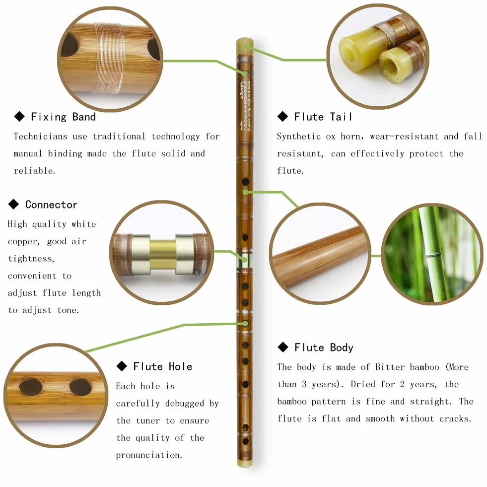 Dizi Flûte en bambou amère clé C instrument chinois traditionnel pour débutants avec membrane libre