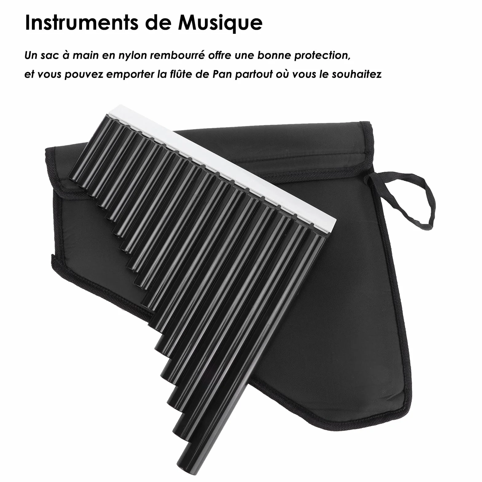 Flûte de Pan 16 tuyaux Instrument de Musique Facile à Apprendre et à Jouer Noir