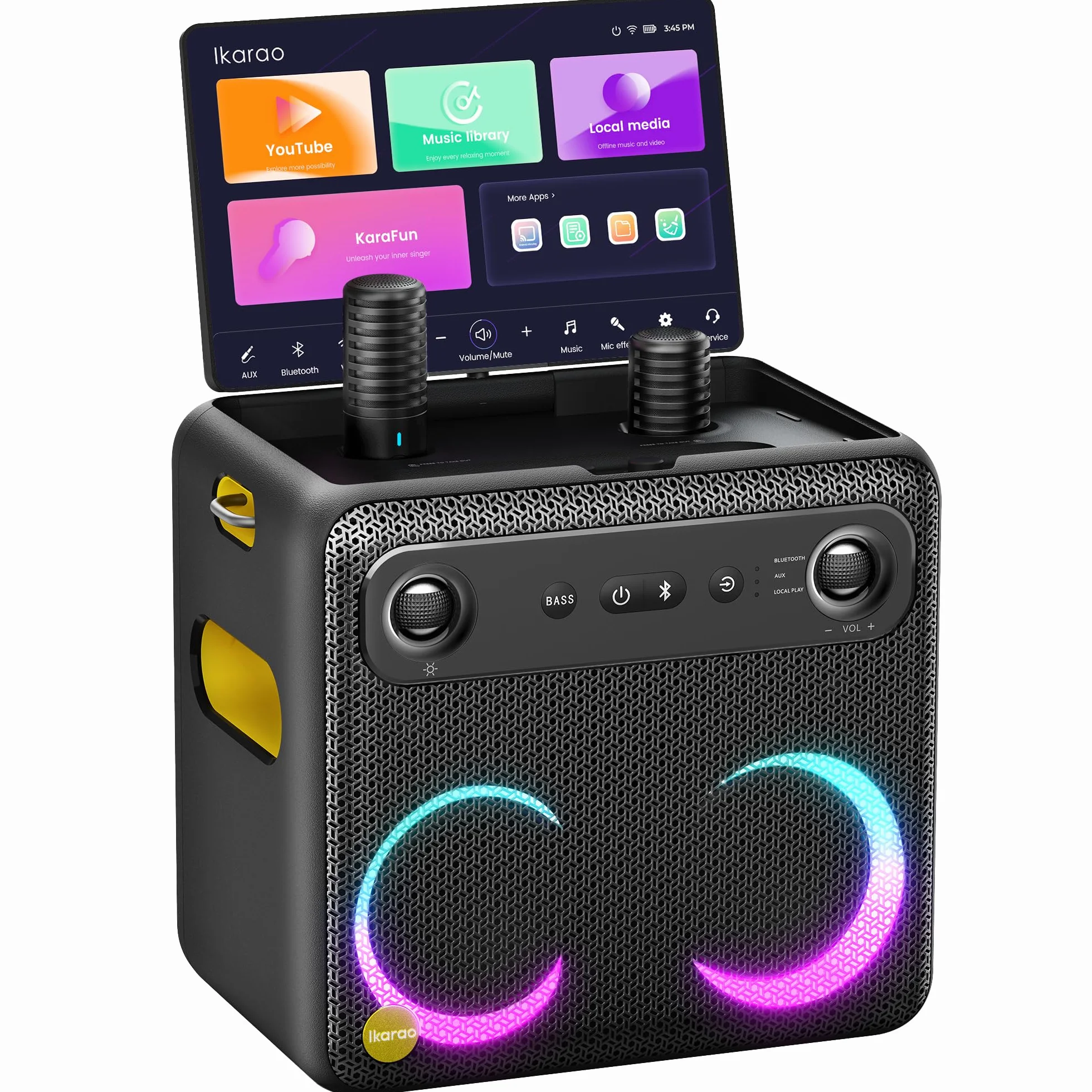Karaoké Adulte avec Écran, Haut-Parleur Bluetooth Portable avec 2 Microphones sans Fil, Lumières LED pour Fêtes Break X2 Noir