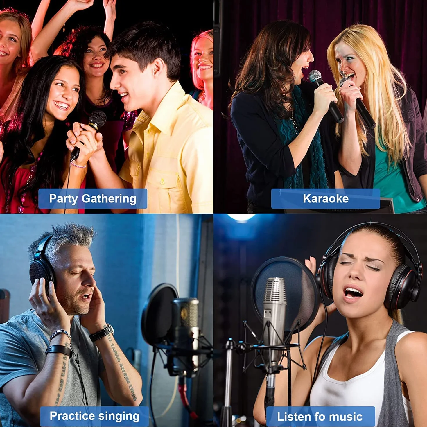 Karaoke Micro sans Fil UHF Double Portable Bluetooth pour TV PC Fête DJ Haut-Parleur 100FT