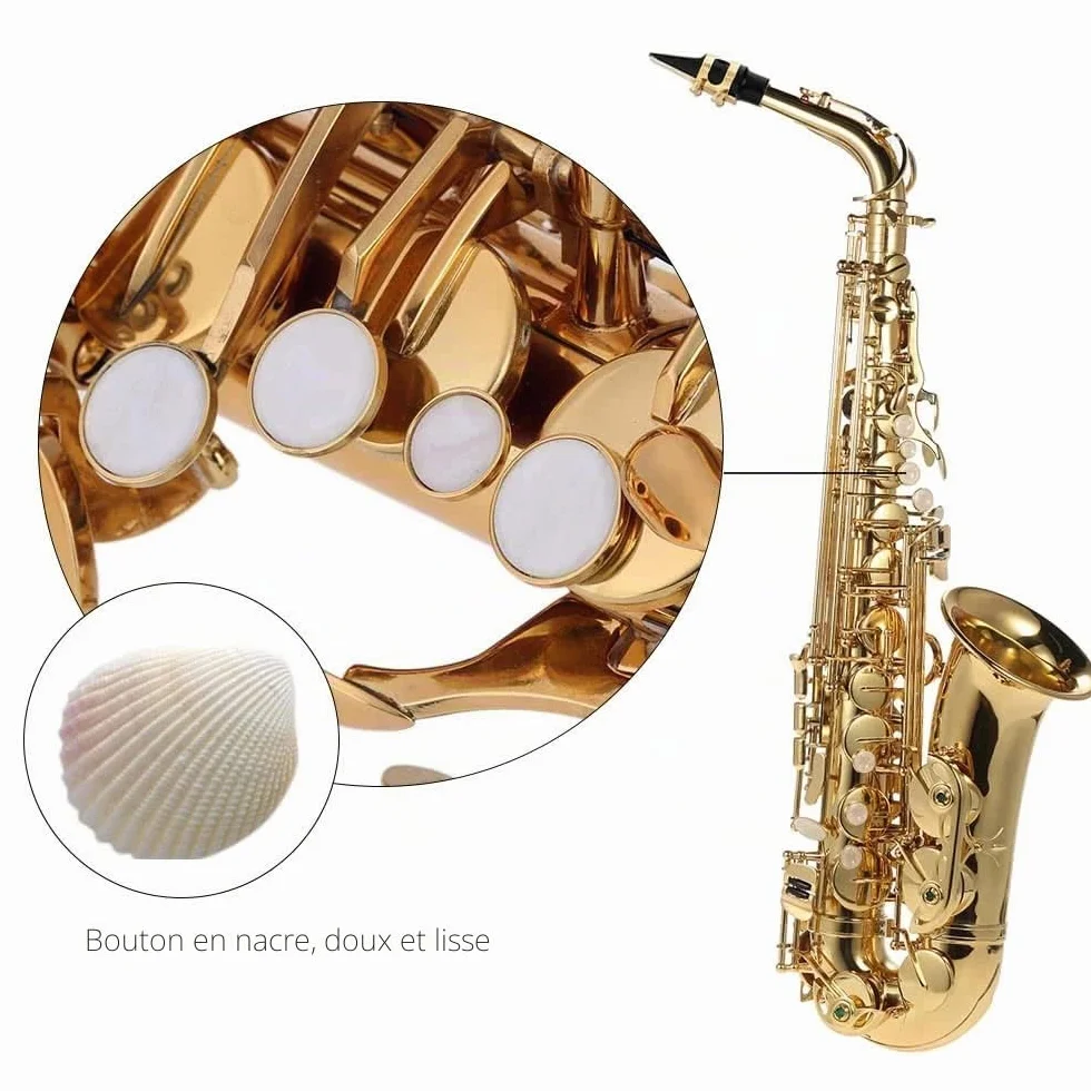Saxophone Mi Bémol 802 touches laiton doré cuir motif gravé avec étui