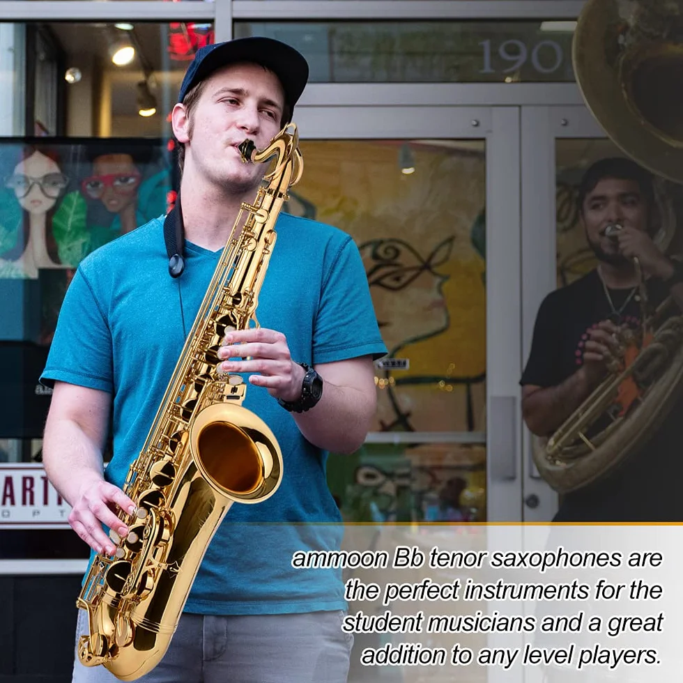 Saxophone Ténor Doré B Instrument à Vent pour Débutants avec Étui et Accessoires