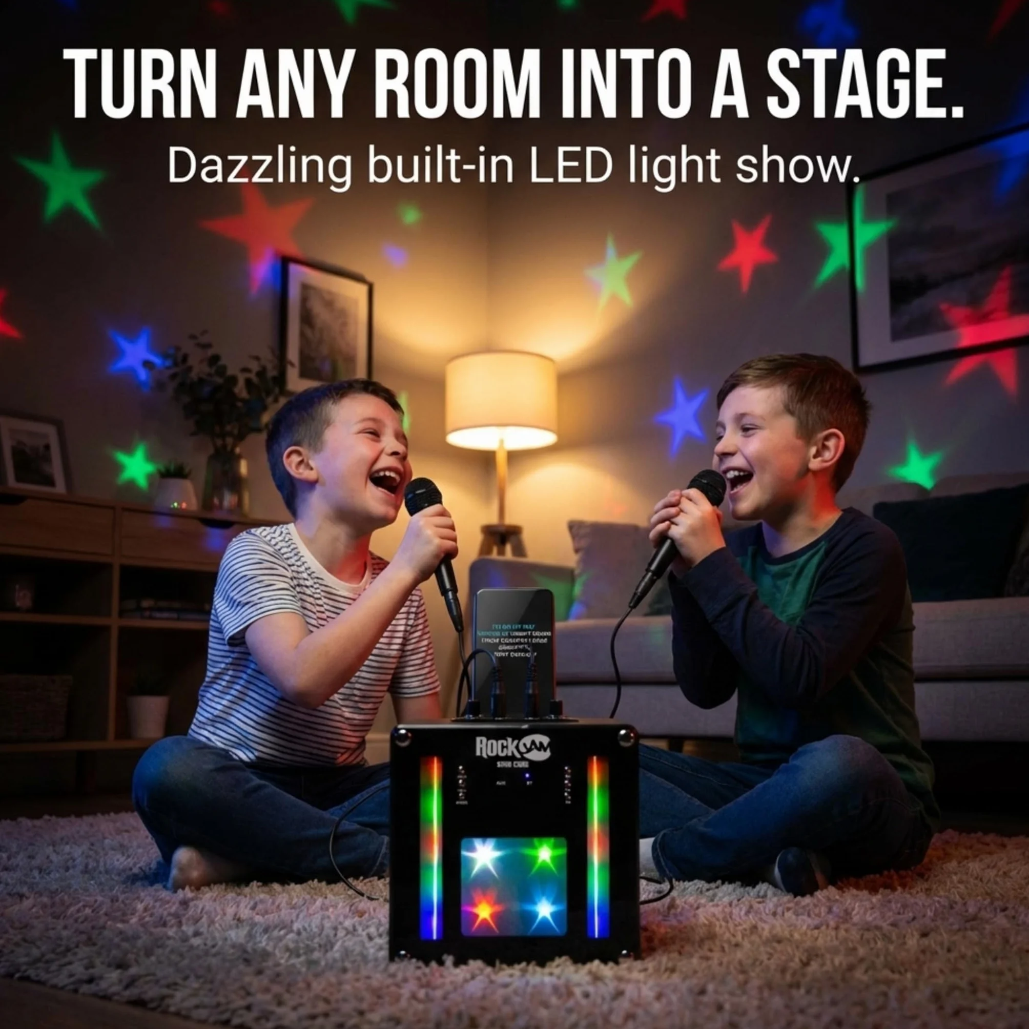 RockJam Machine de karaoké Bluetooth 10 Watts Rechargeable avec Deux Microphones et Jeux de lumière