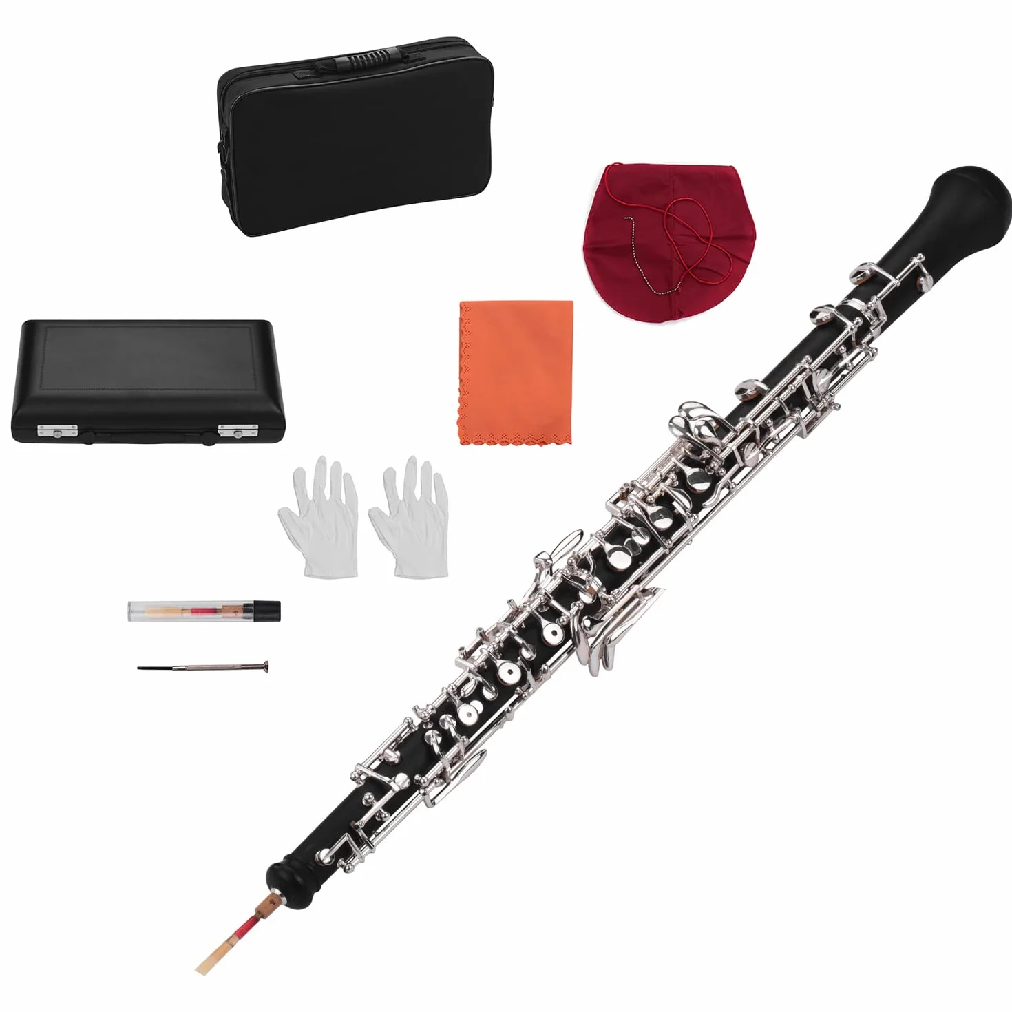Hautbois en clé de nickel - Instrument à vent semi-automatique avec étui en cuir et gants
