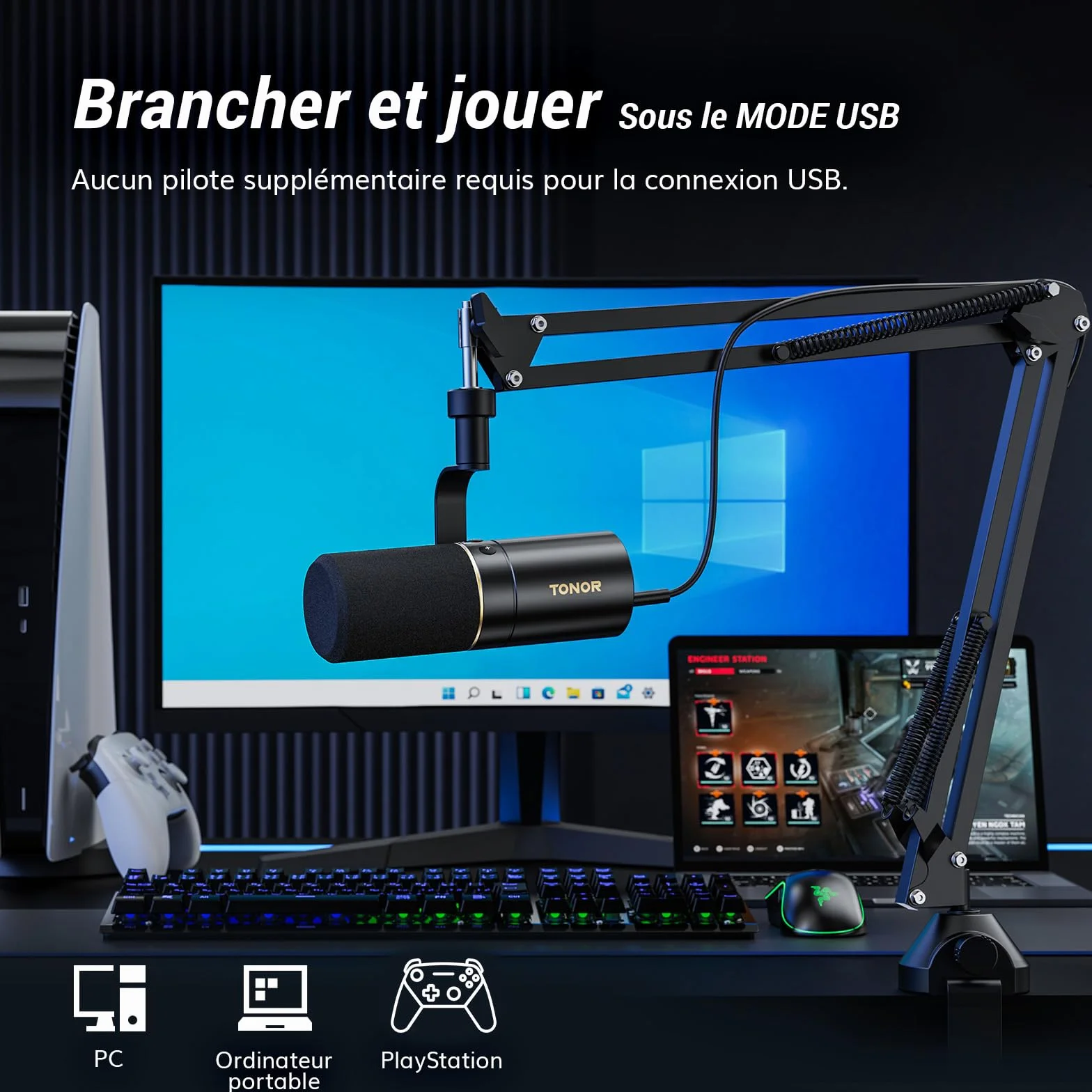 TONOR TD510+ Microphone Cardioïde Dynamique USB/XLR Studio avec Bras de Support pour Podcasting Gaming Streaming