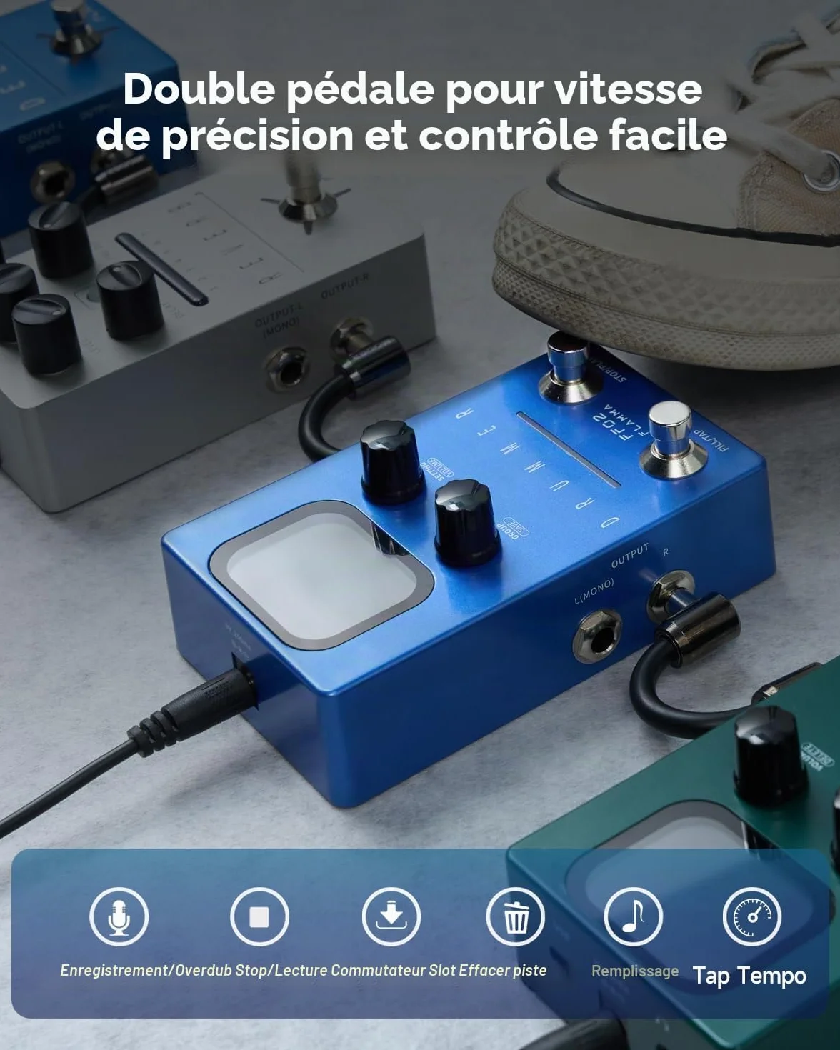 FLAMMA FF02 Pédale de guitare machine à tambour 121 rainures batterie 11 genres Tap Tempo rythmes personnalisables E/S stéréo