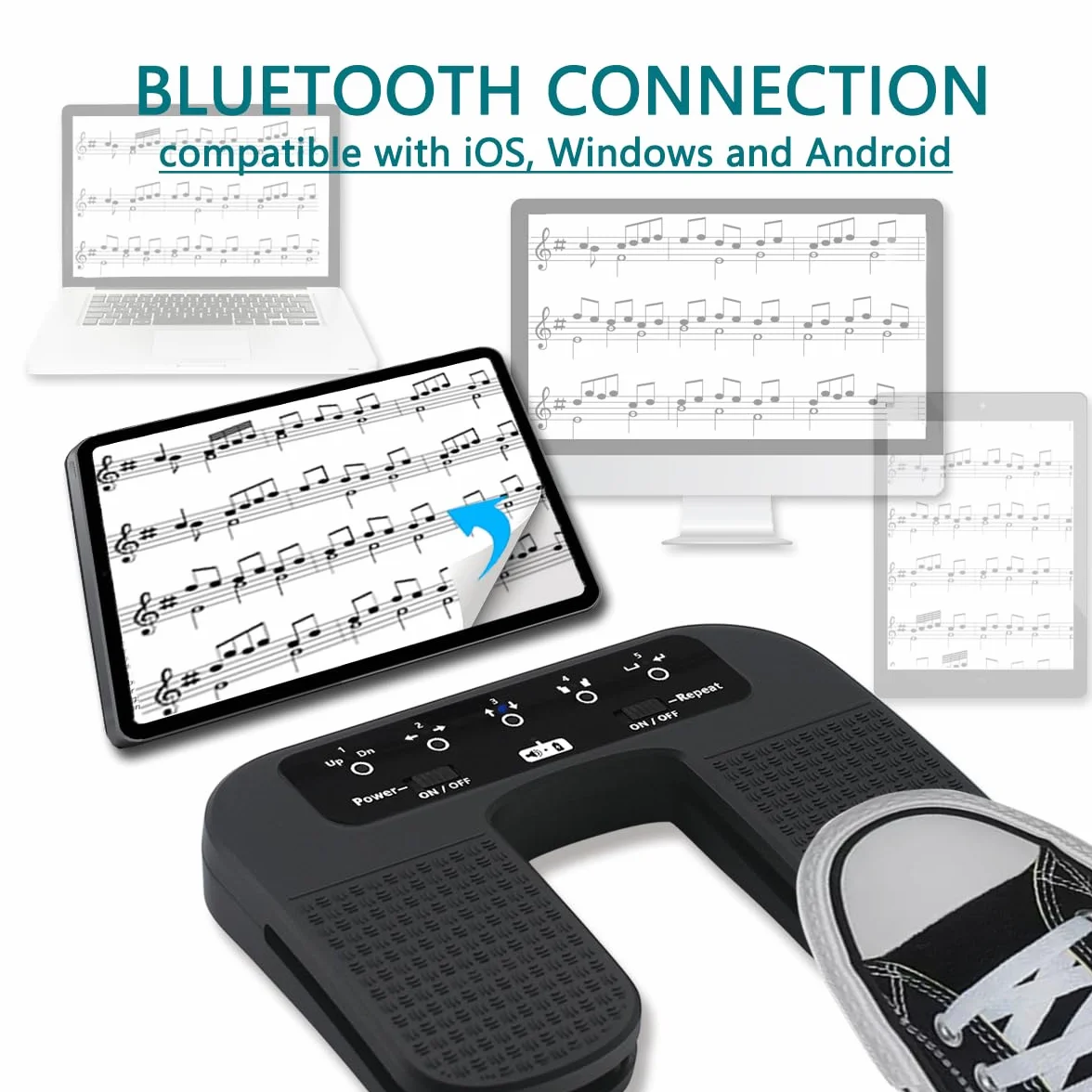 Tavsou Bluetooth Page Turner Pedal Rechargeable pour smartphones et tablettes