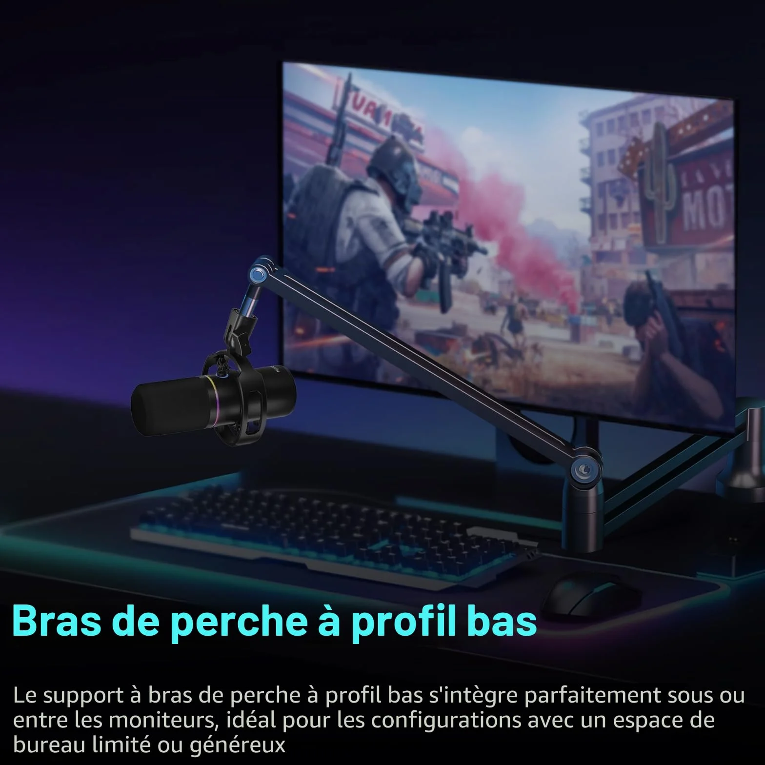 Bras de Microphone Ajustable 360° Rotatif 90° Pliable pour Streaming, Recording, Podcast, Gaming, Noir