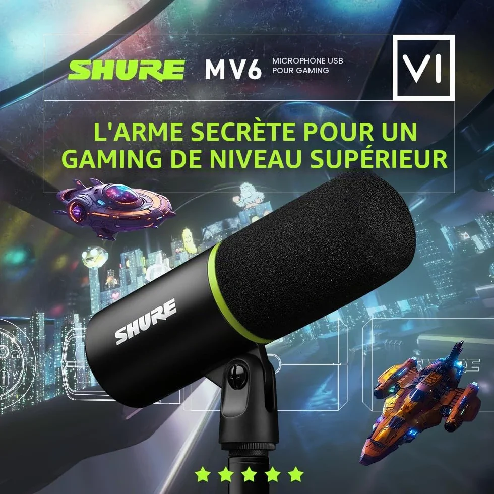 Shure MV6 Micro USB-C Gaming Microphone Dynamique Digital Popper Stopper