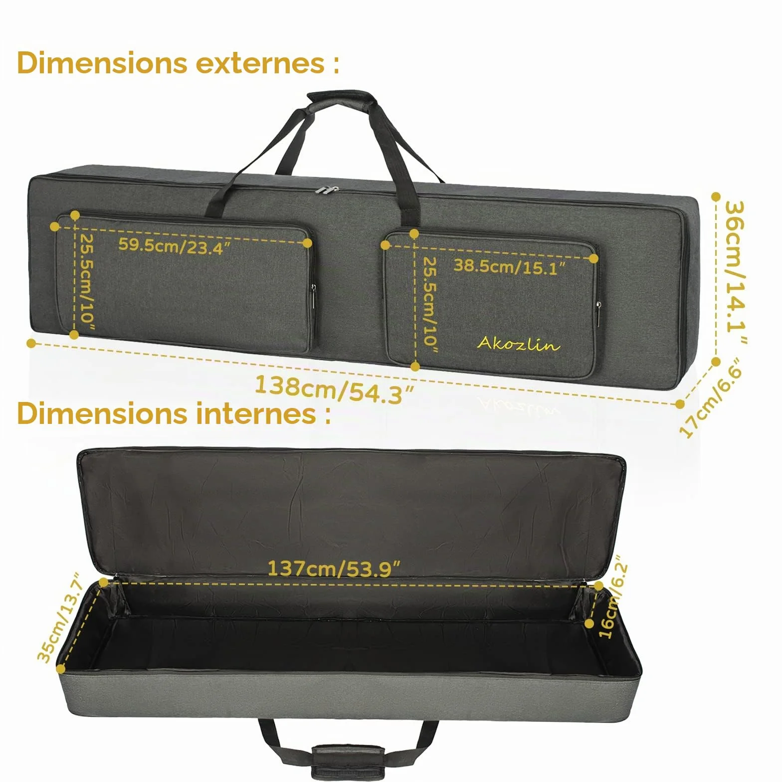 AKOZLIN Sac de transport universel étanche Oxford épais pour clavier portable 88 touches 137,9 cm