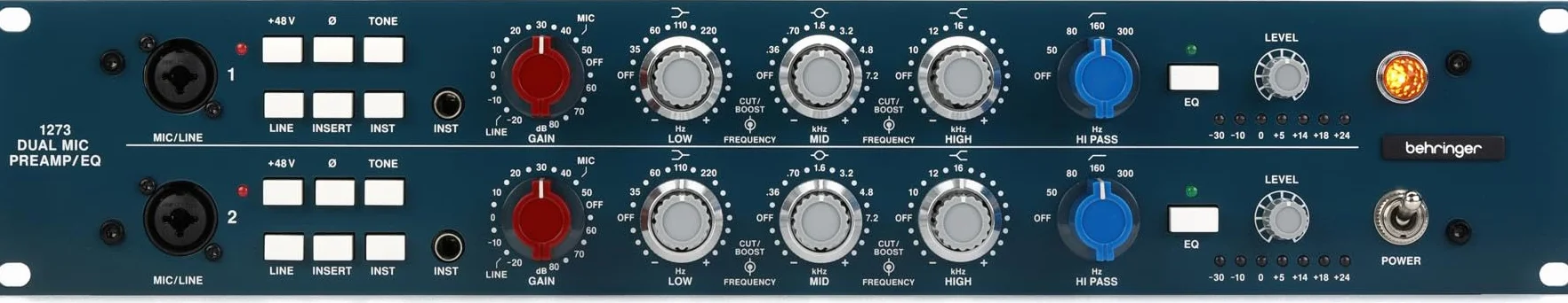 Behringer 1273 Préamplificateur Micro 2 Canaux avec Egaliseurs 3 Bandes et Transformateurs Midas