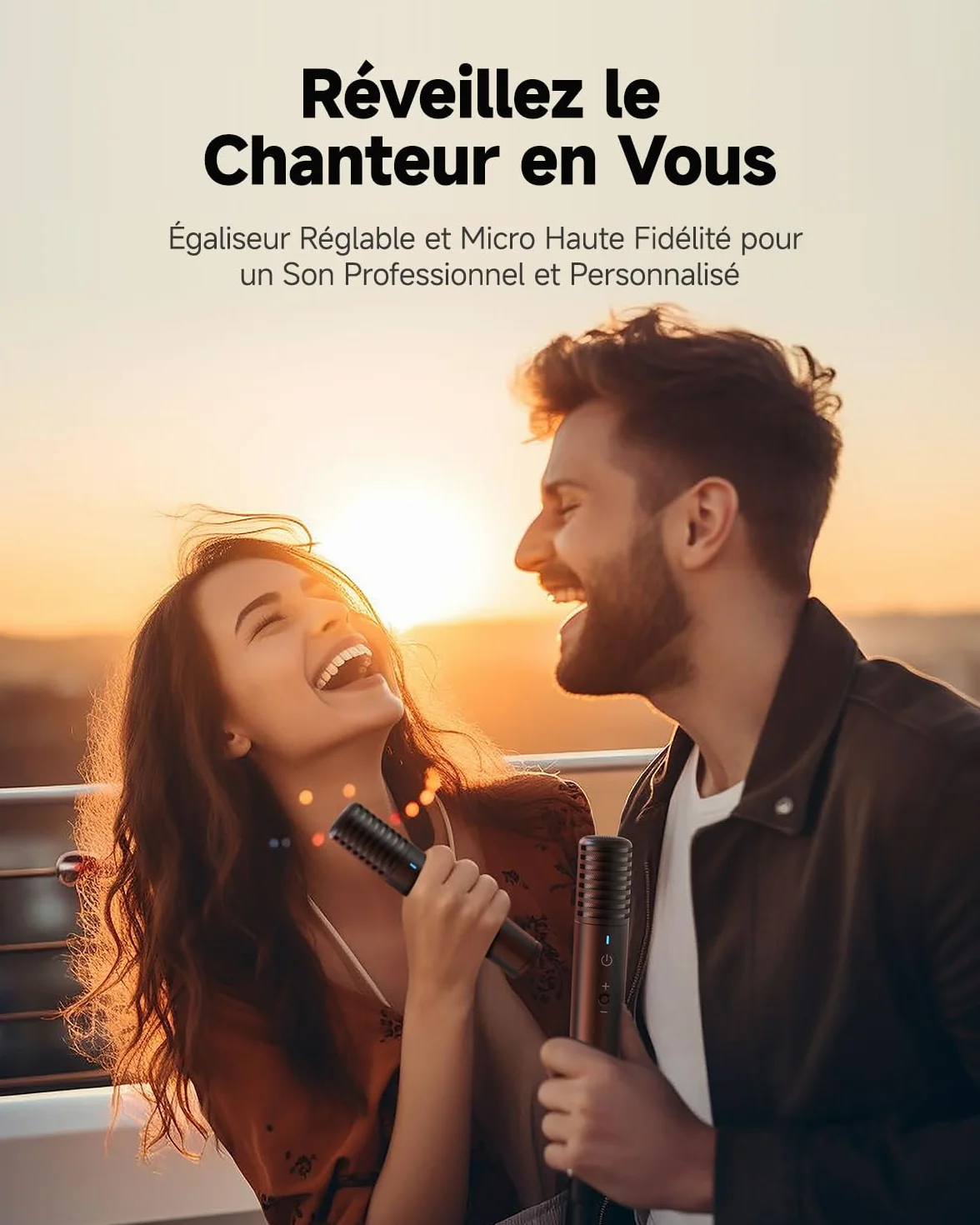 Karaoké Adulte avec Écran, Haut-Parleur Bluetooth Portable avec 2 Microphones sans Fil, Lumières LED pour Fêtes Break X2 Noir