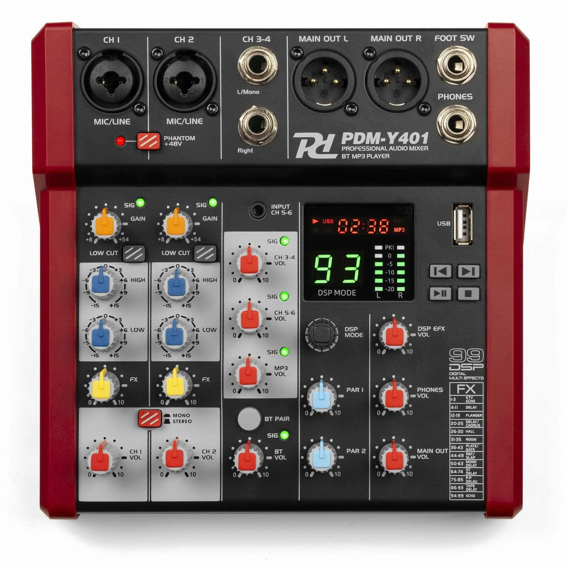 Power Dynamics PDM-Y401 Console de Mixage 4 Canaux Bluetooth 48V USB MP3 DJ Studio