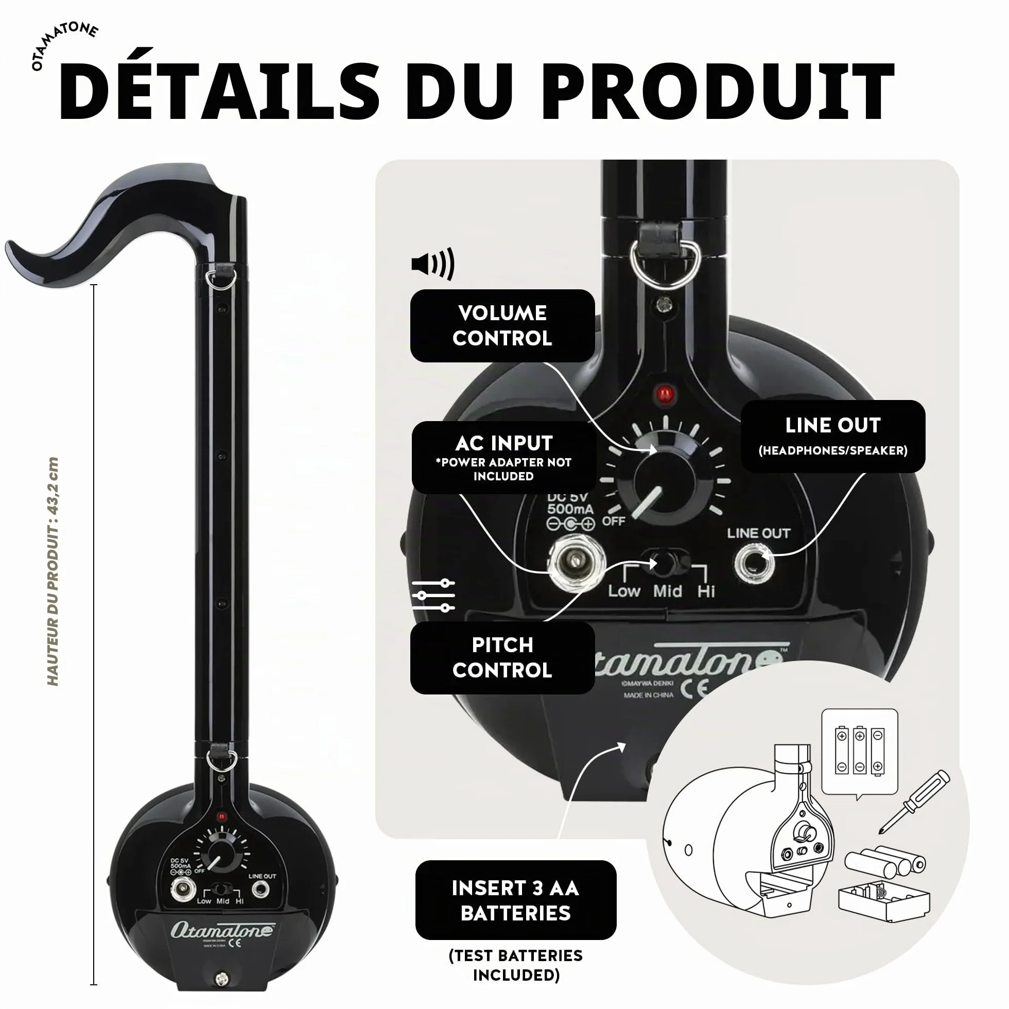 Otamatone Deluxe Édition Anglaise - Instrument de Musique Électronique Japonais Noir, Maywa Denki