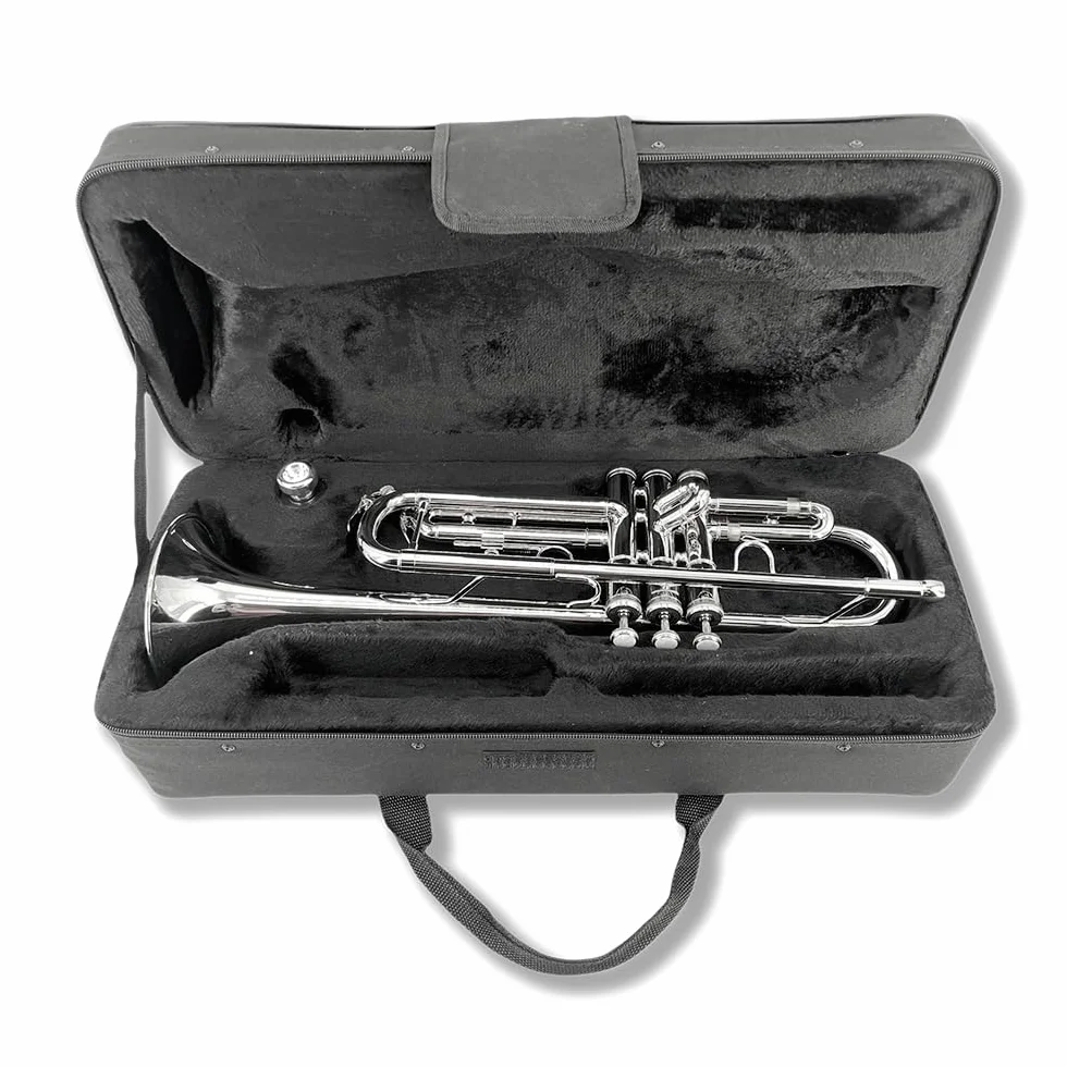 Trompette en si bémol standard pour débutants étudiants laiton avec embouchure 7C étui rigide argent