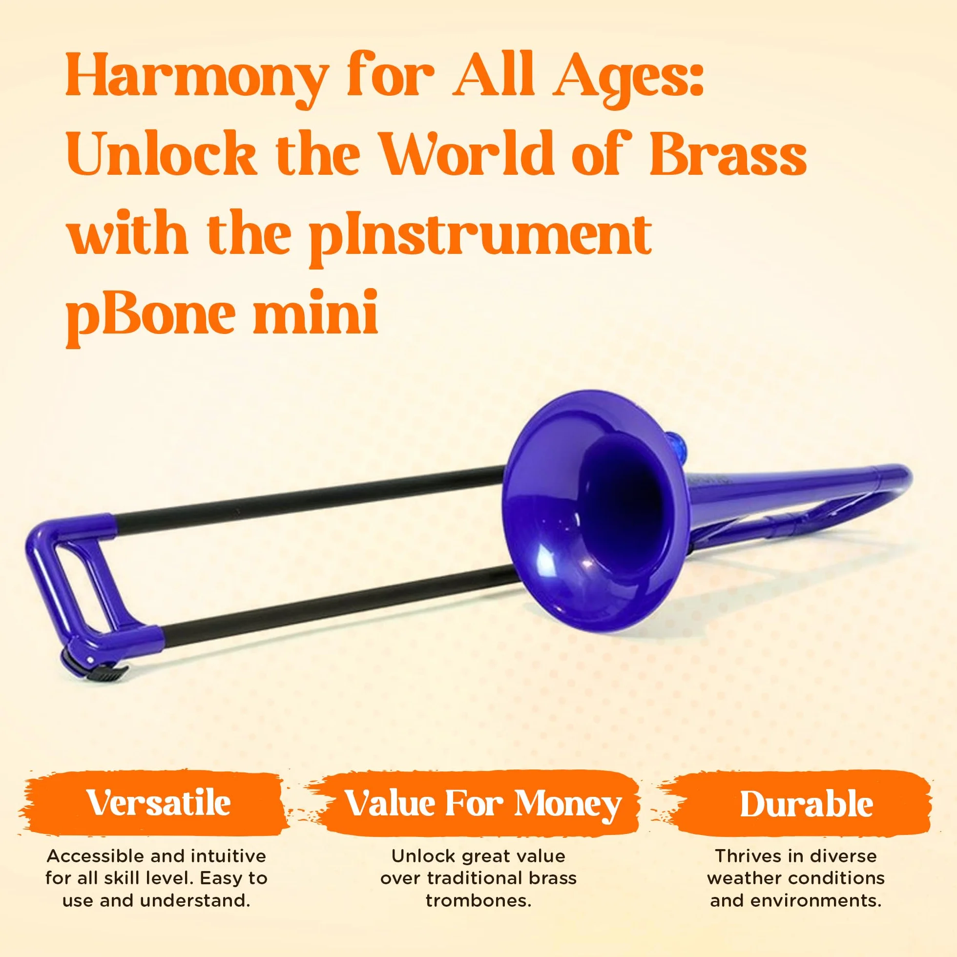 PBONE Trombone MINI avec embouchure et housse, Bleu