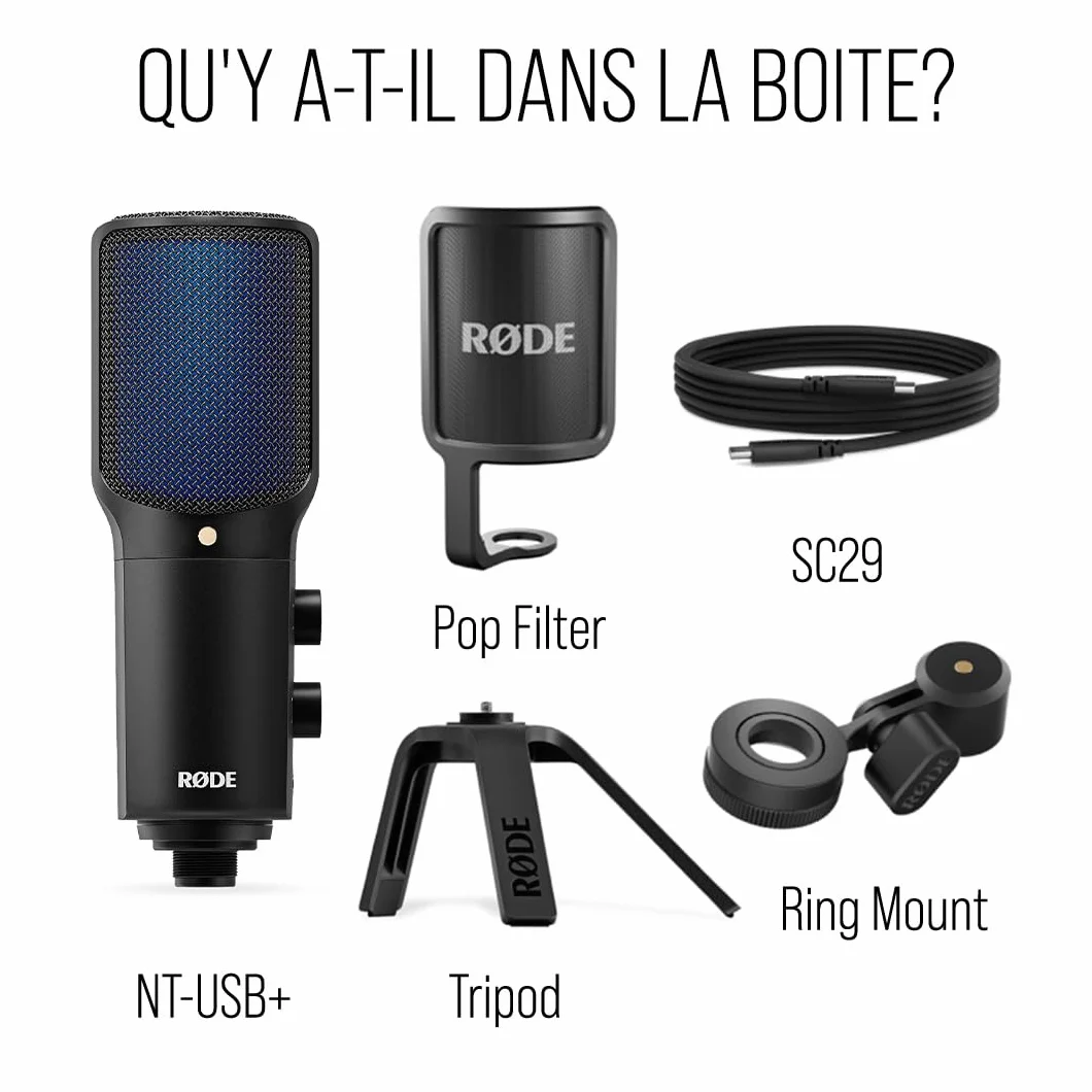RØDE NT-USB+ Microphone USB à Condensateur Pro avec Interface Audio Intégrée, USB-C, Monitoring Casque