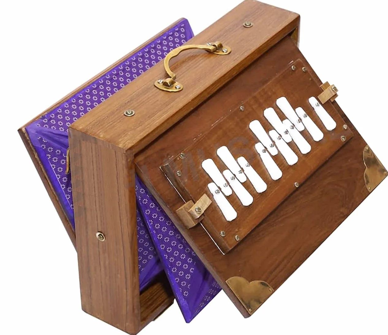 Boîte Shruti indienne en bois de teck 440 Hz raccords laiton compacte