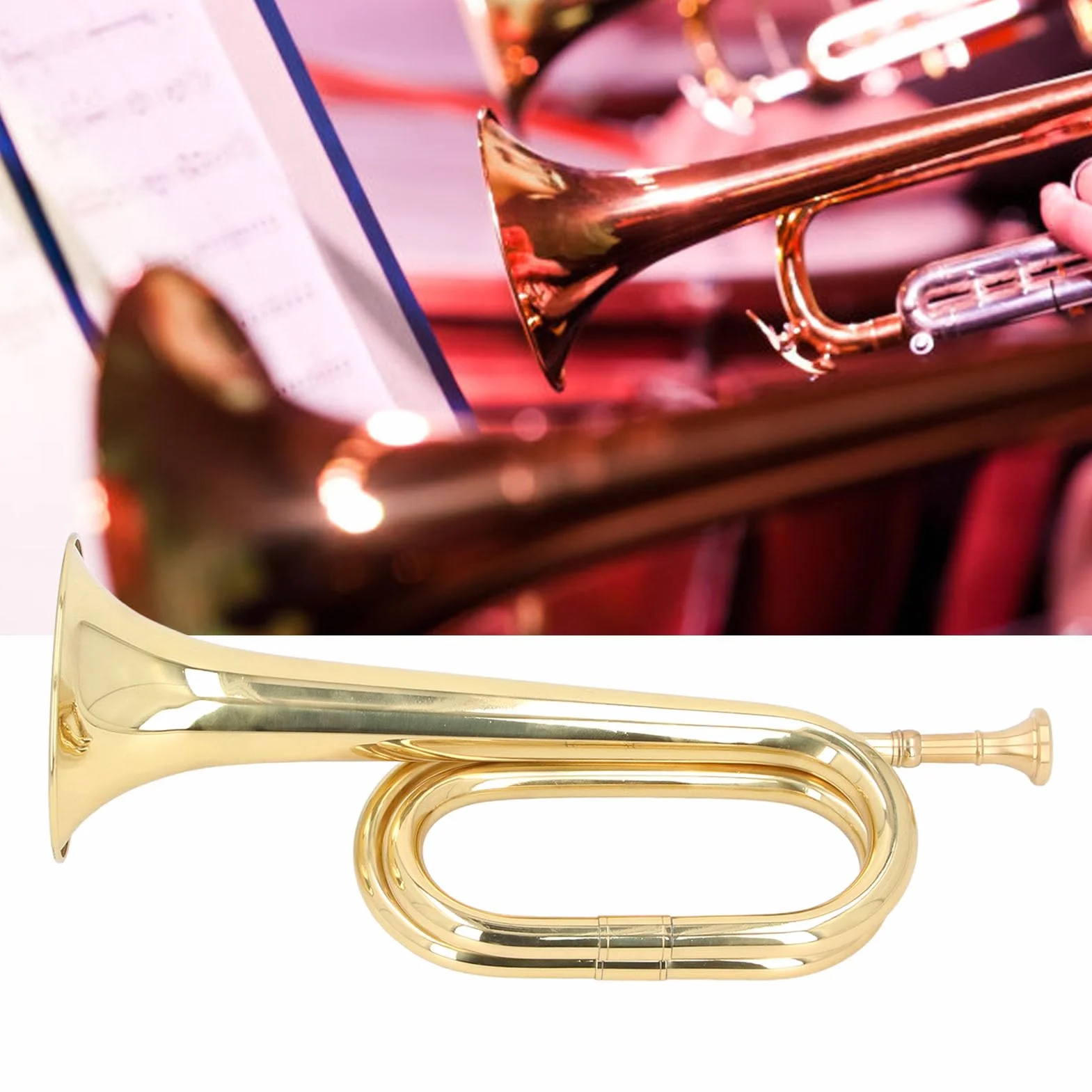 Trompette à clé C Bugle de Cavalerie en Laiton Doré Instrument Militaire