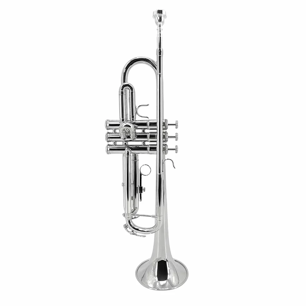 Trompette en si bémol standard pour débutants étudiants laiton avec embouchure 7C étui rigide argent