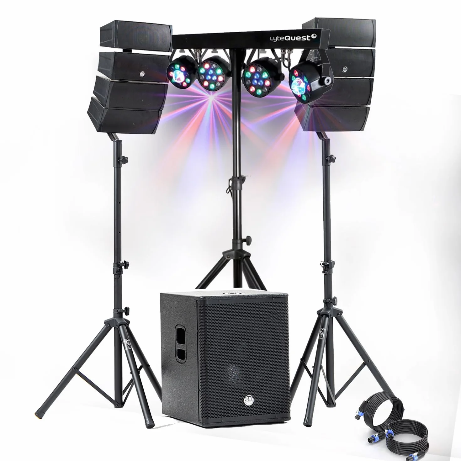 Pack Sono DJ 1200W Complet BM Bmsonic BMS-15-ARRAY-BT Enceintes +SUB 38cm USB/Bluetooth LED