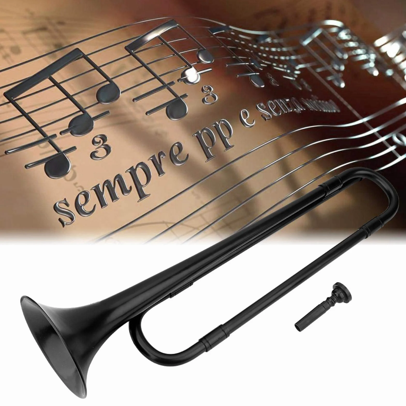Trompette cavalerie clairon en Plastique avec Embouchure B pour Enfants étudiants débutants Noir