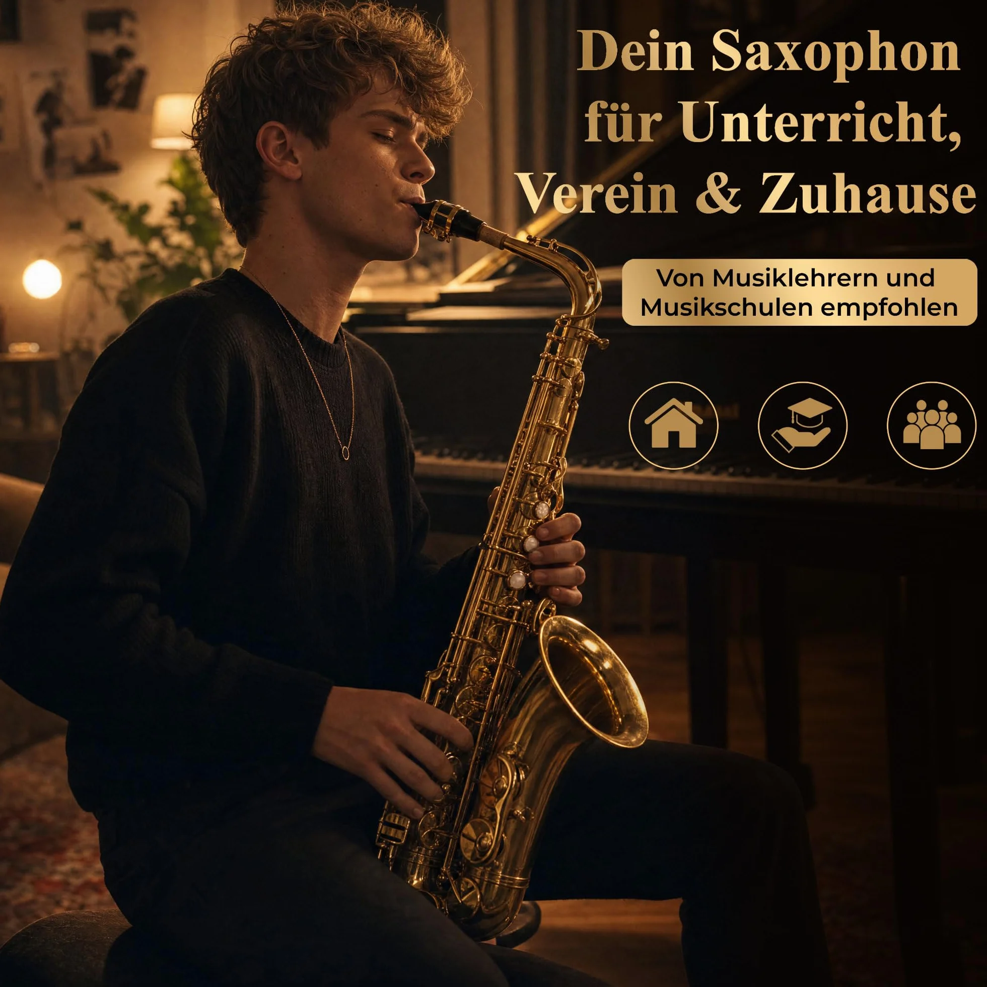 Classic Cantabile AS-450 Saxophone alto en laiton, accordage il, étui léger et accessoires