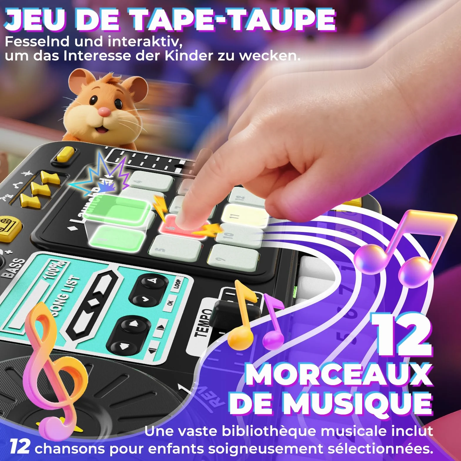 Table de mixage DJ pour enfants 3-10 ans avec microphone, 100 effets sonores, batterie, cadeau débutant garçon fille