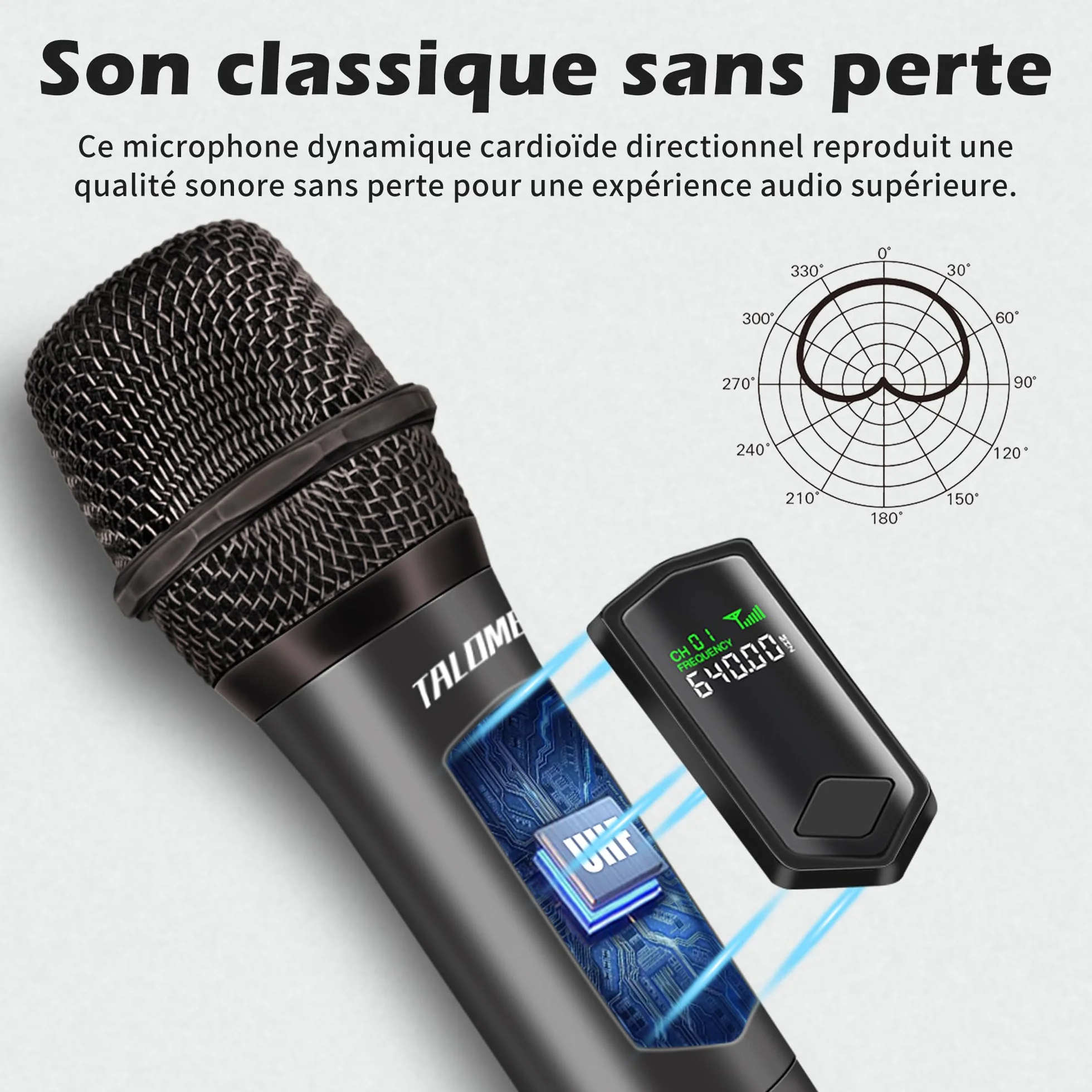 Talomen Microphone sans fil professionnel 2.4 GHz système dual micro dynamique rechargeable avec récepteur 160ft K60-2