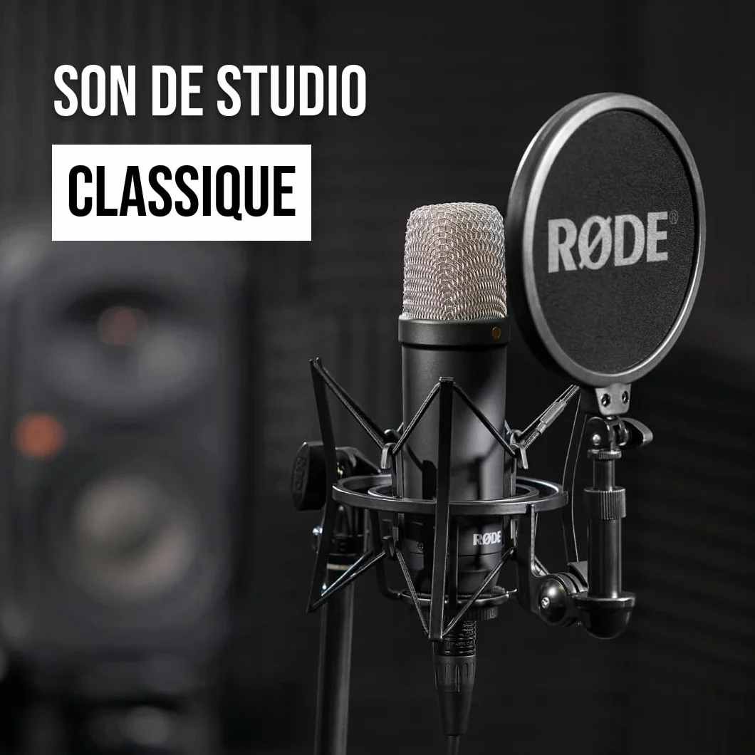 RØDE NT1 Signature Microphone à Condensateur Large Diaphragme avec Suspension, Filtre Anti-Pop et Câble XLR, Noir