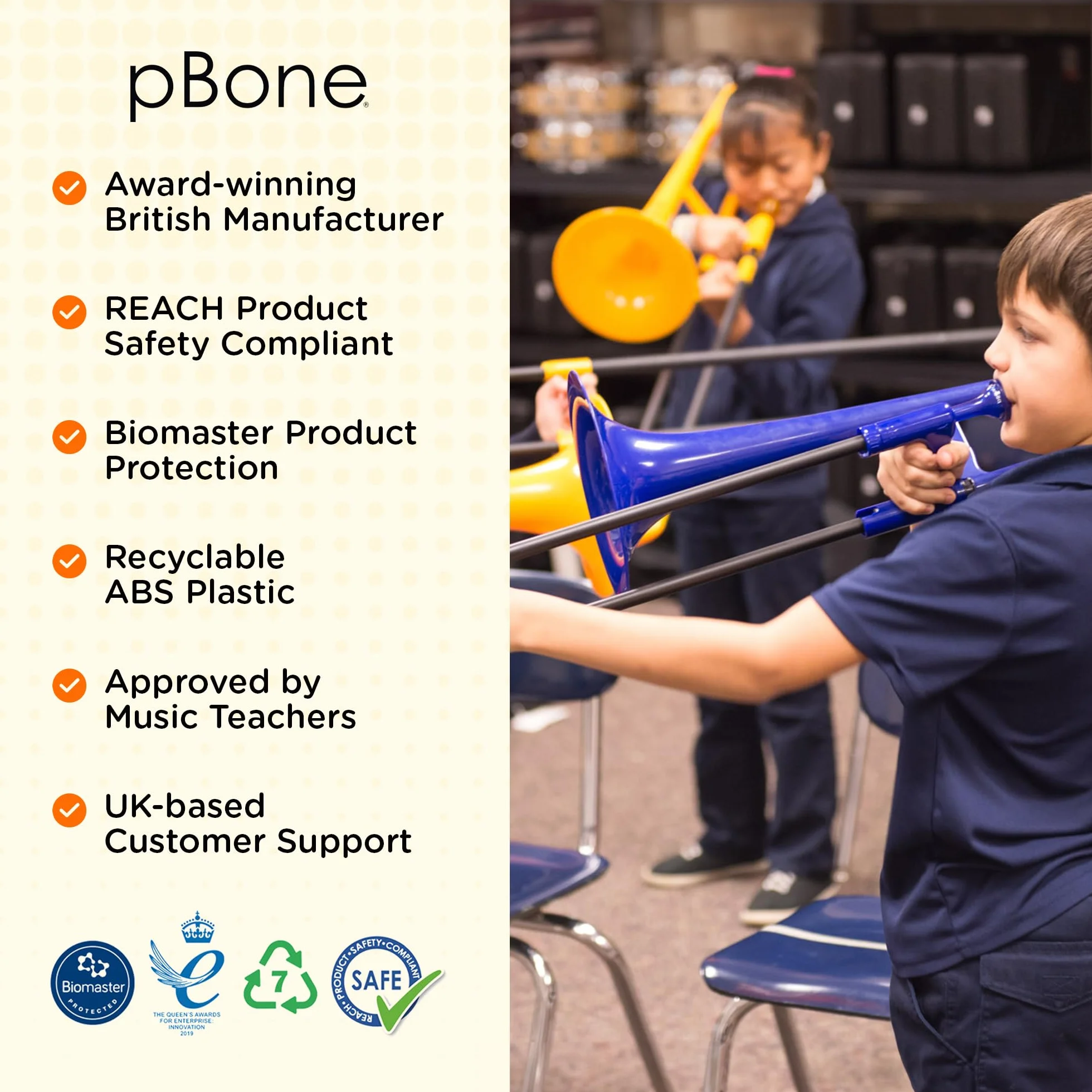 PBONE Trombone MINI avec embouchure et housse, Bleu