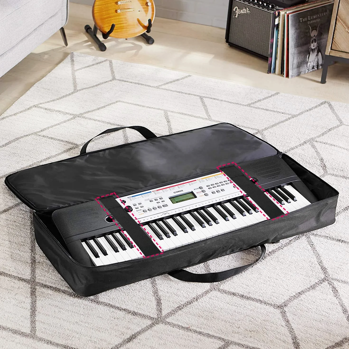 Ruibo Housse de Transport pour Clavier 61 Touches, Tissu Oxford 600D imperméable, 101,6 x 40,6 x 15,2 cm, Noir + Rouge
