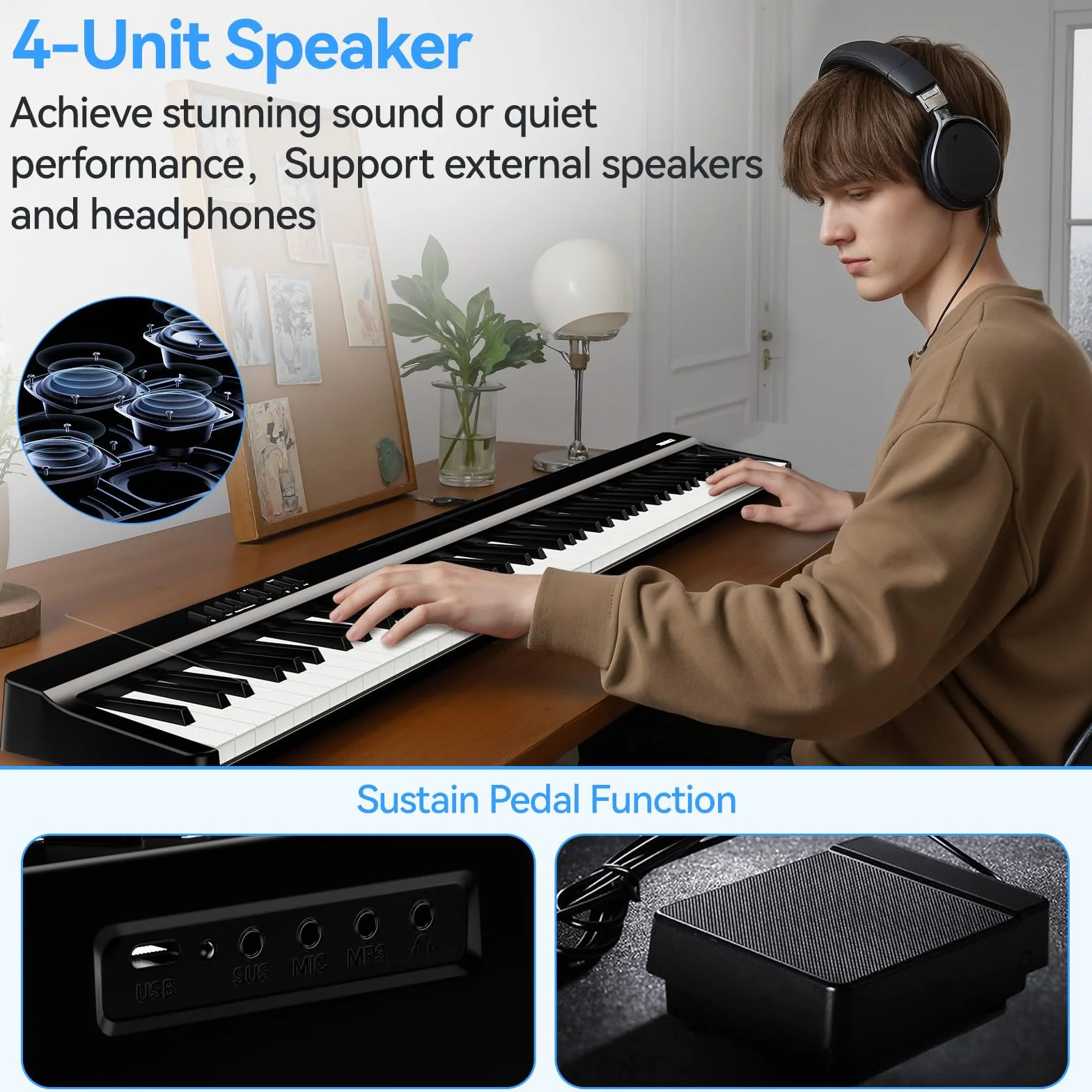 TERENCE Piano Numérique Portable 88 Touches Semi-lesté avec Support Z