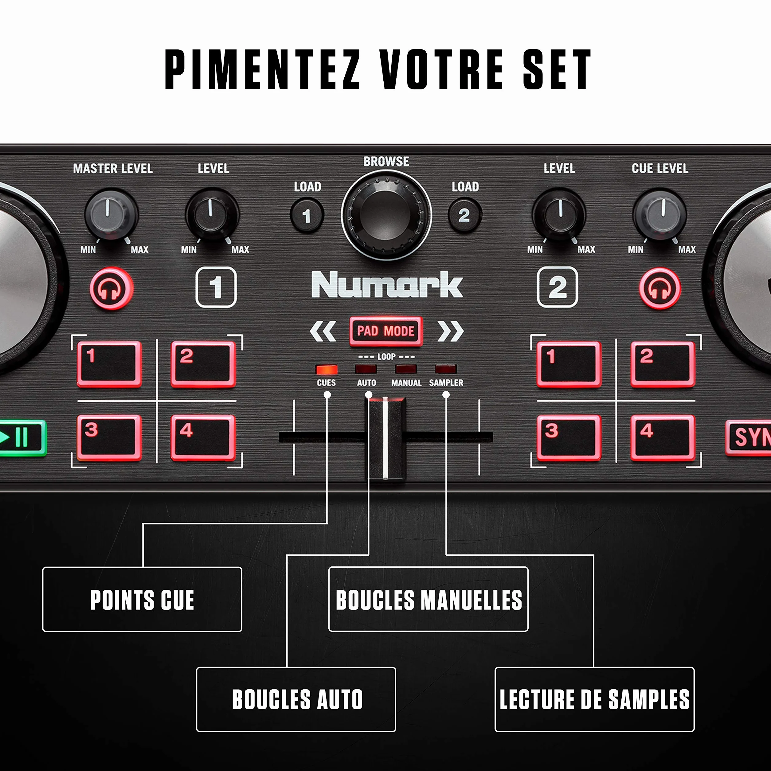Numark DJ2GO2 Touch Contrôleur DJ 2 Canaux Portable avec Table de Mixage et Carte Son Intégrées et Platines Tactiles, Serato DJ Lite