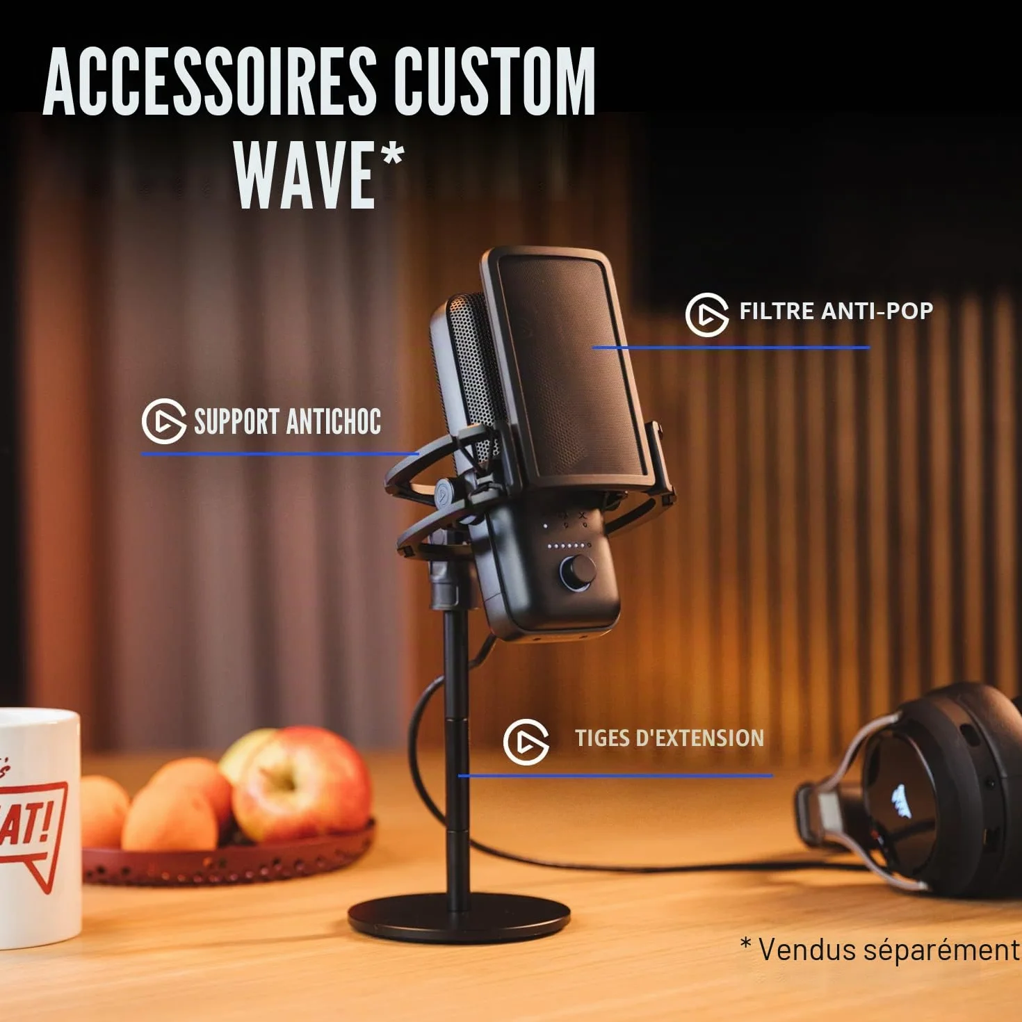 Elgato Wave:3 Micro à condensateur USB studio streaming podcast gaming télétravail logiciel mixage gratuit plug-ins effets anti-distorsion plug & play Mac PC