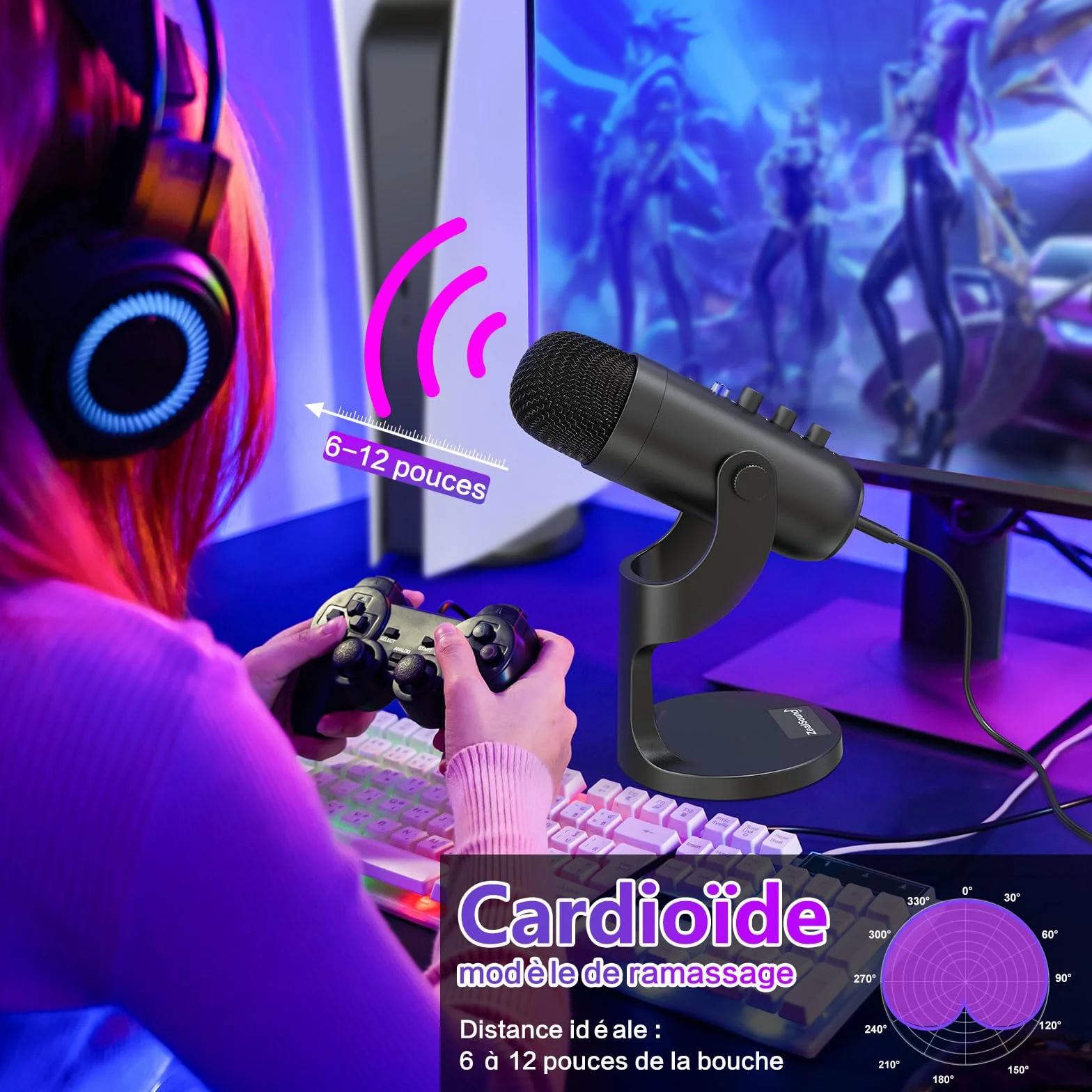 ZealSound Micro Podcast USB à Condensateur - Réduction du Bruit pour PC, Gaming, Streaming, Enregistrement