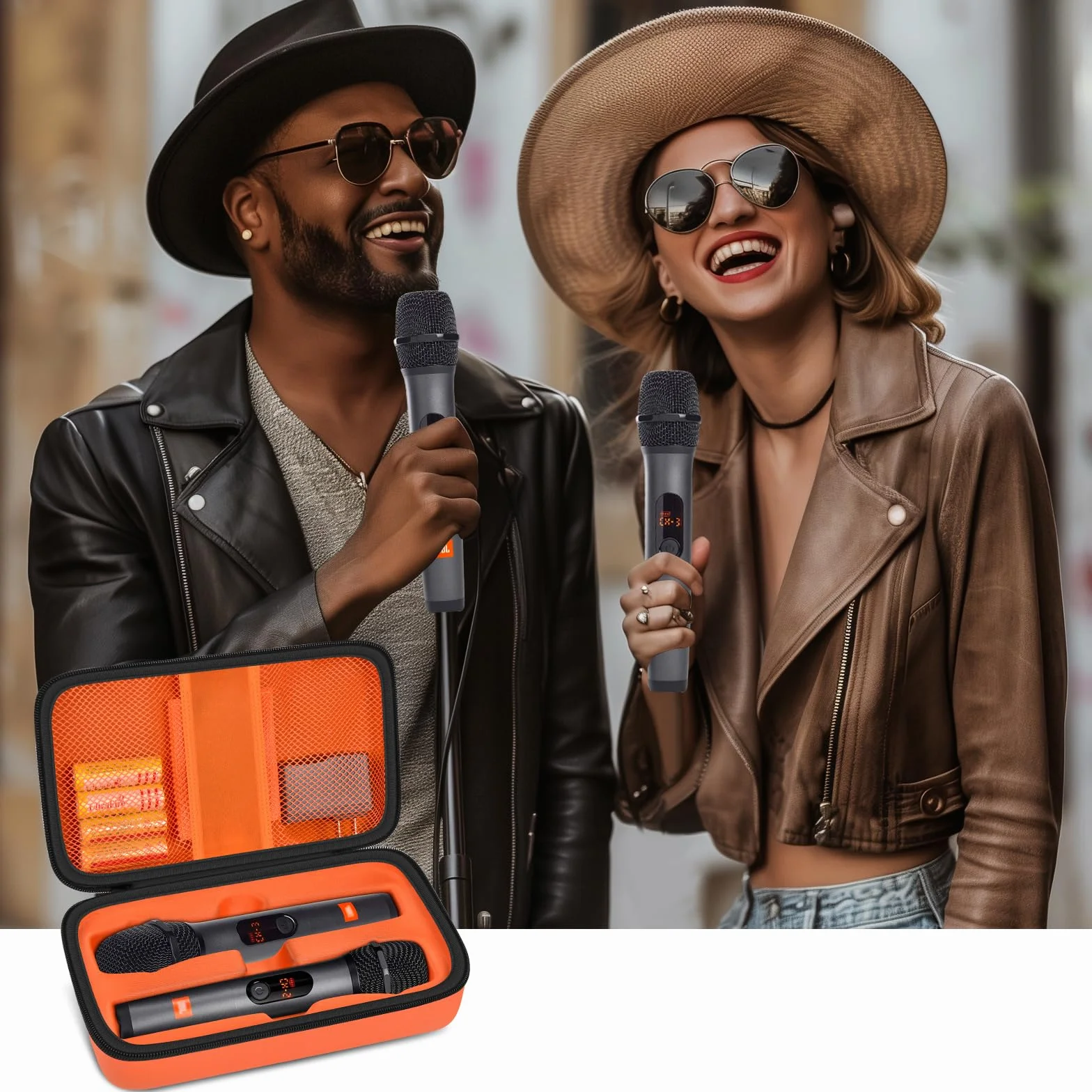 Étui de microphone sans fil JBL PartyBox, sac de voyage pour chant ou karaoké, Orange