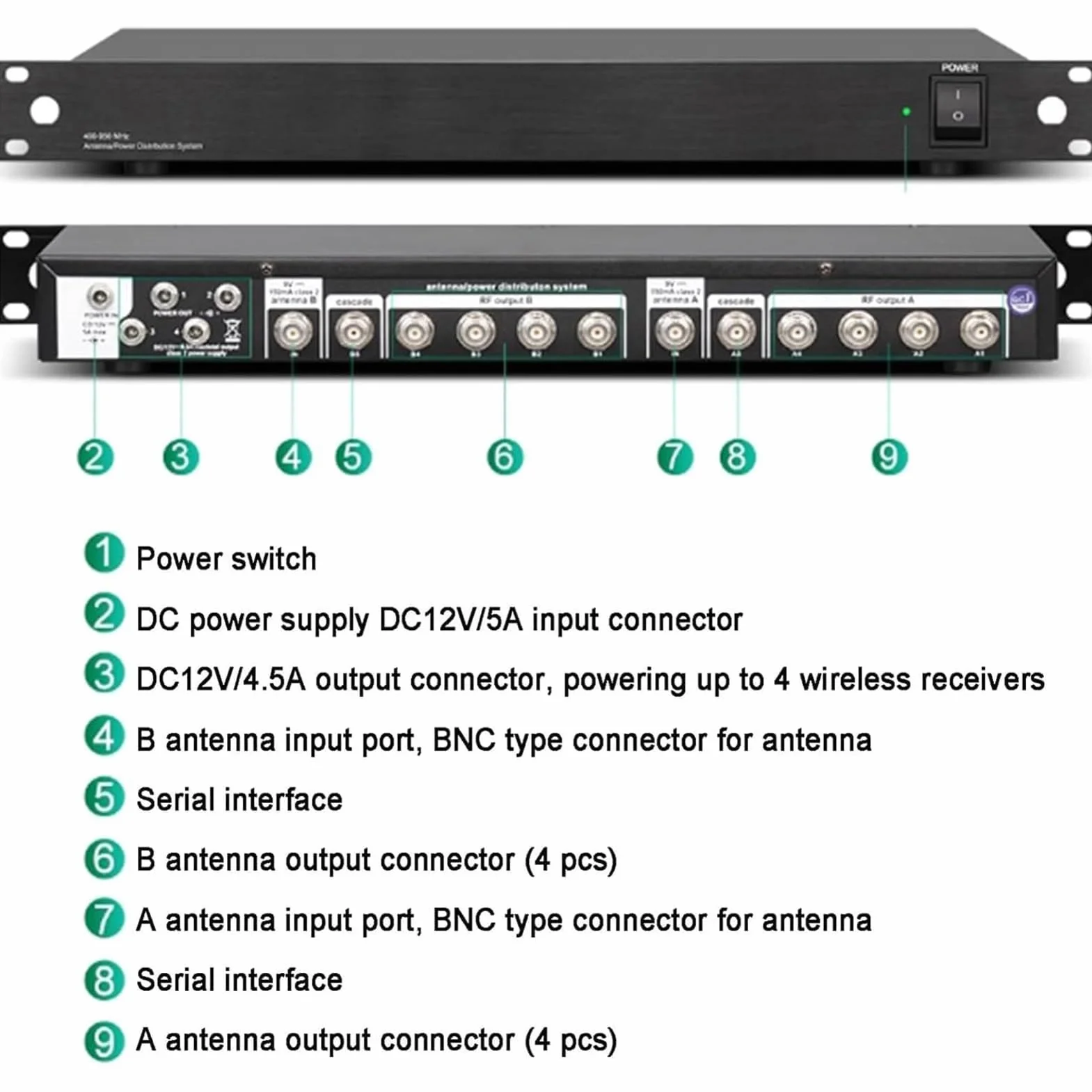 Amplificateur de signal microphone sans fil UHF avec distribution d'antenne 400-950 MHz gain réglable